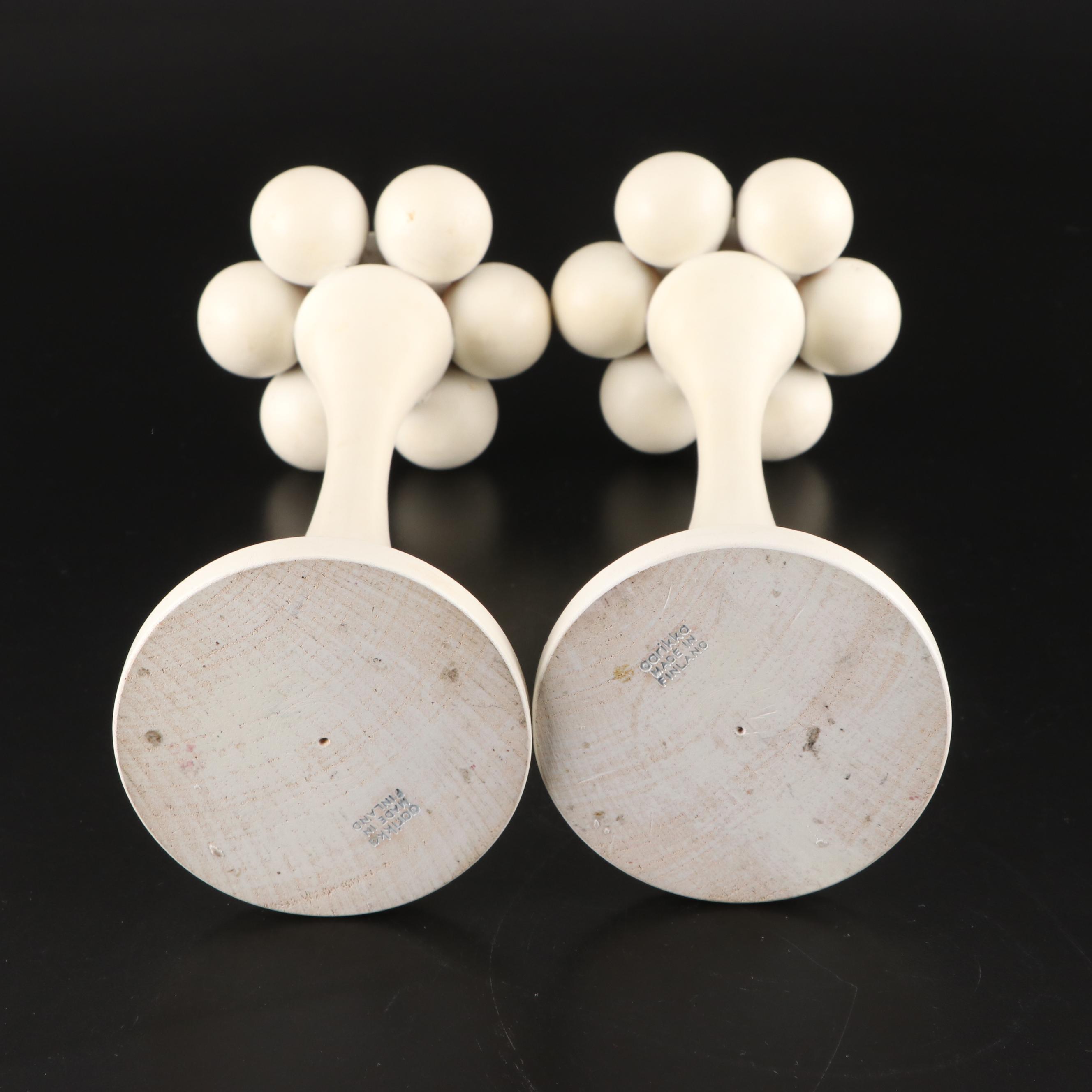 Aarikka Nordic Modern White Painted Wood Candlesticks