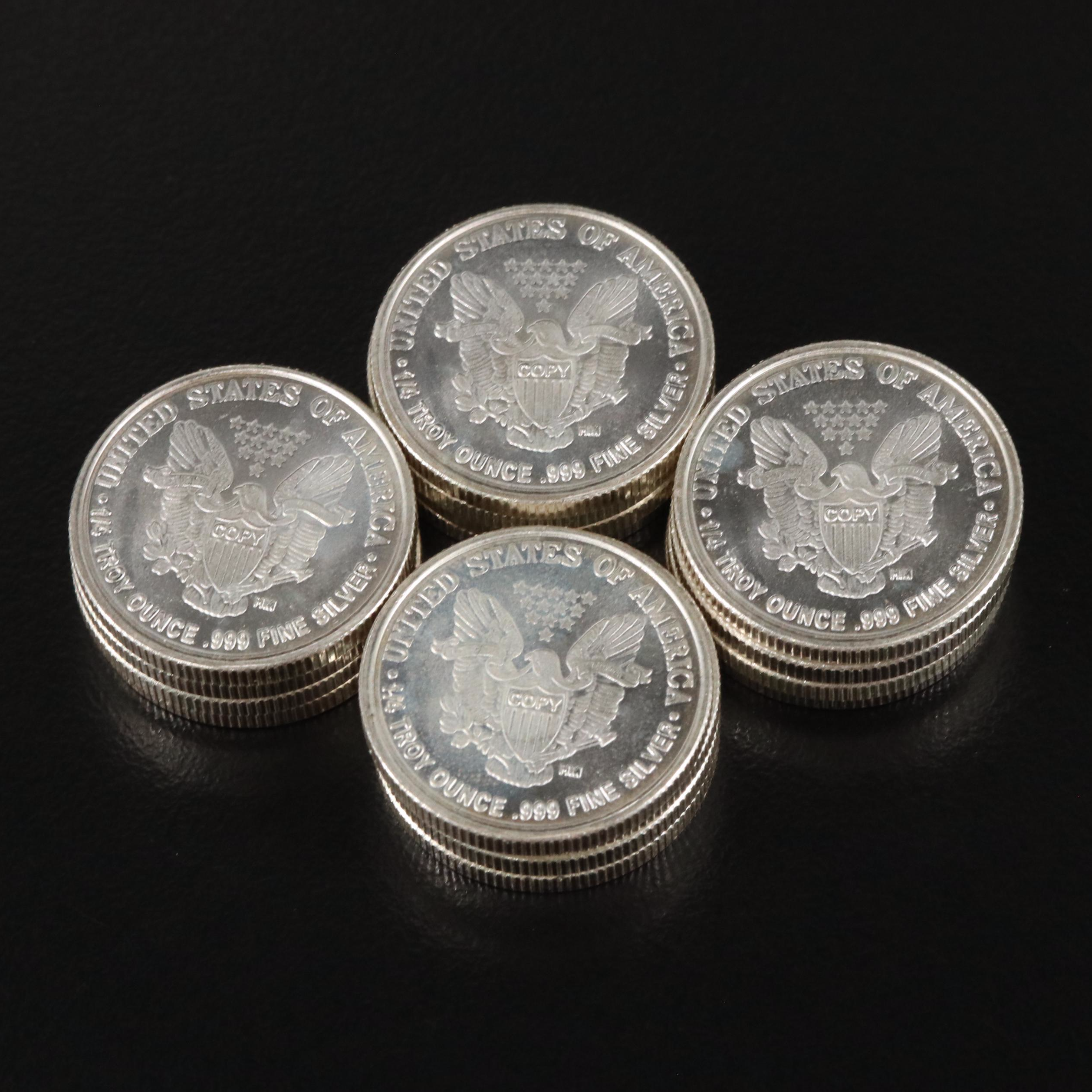 Collection of Sixteen  One Quarter Ounce Silver Rounds