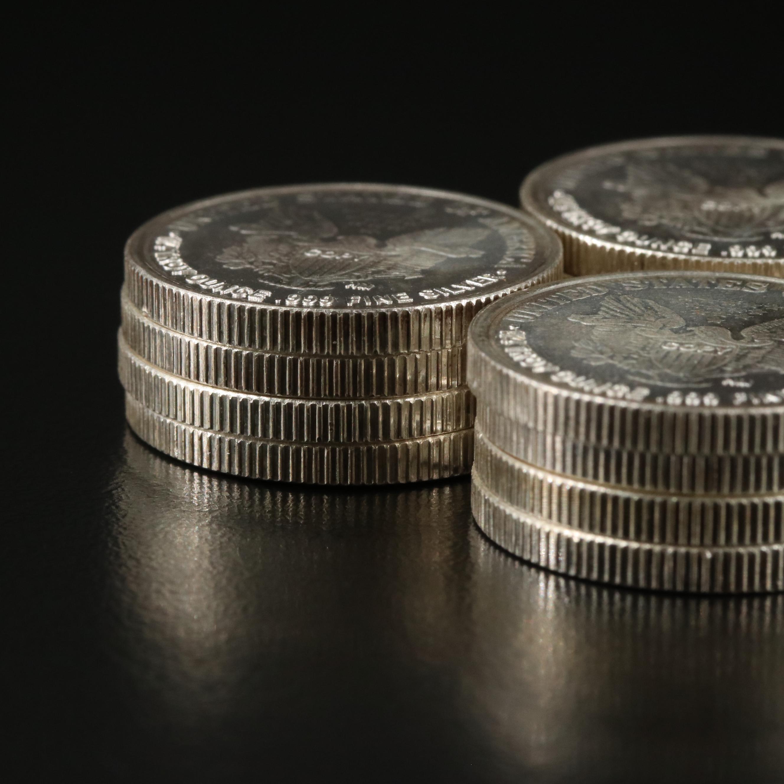 Collection of Sixteen  One Quarter Ounce Silver Rounds