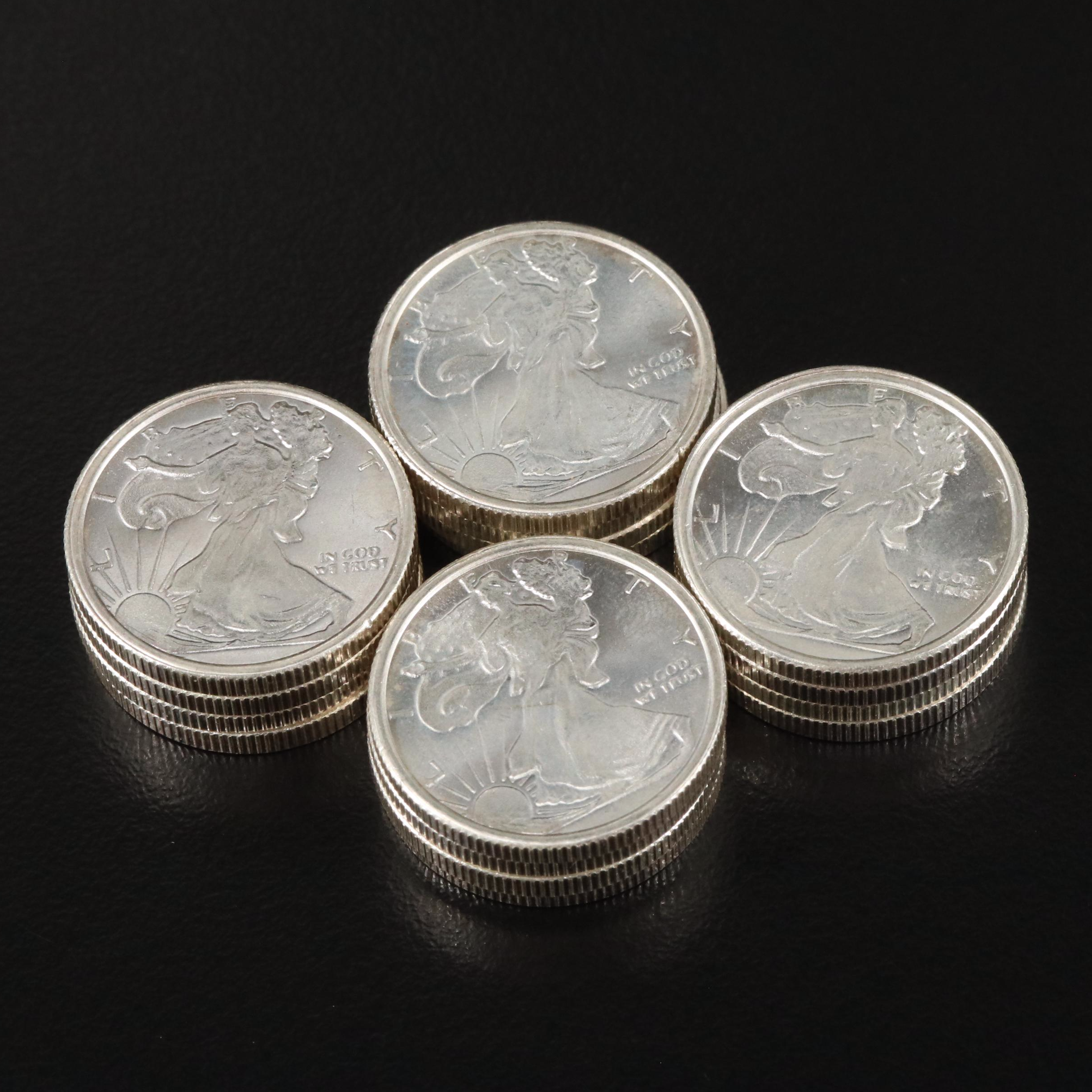 Collection of Sixteen  One Quarter Ounce Silver Rounds
