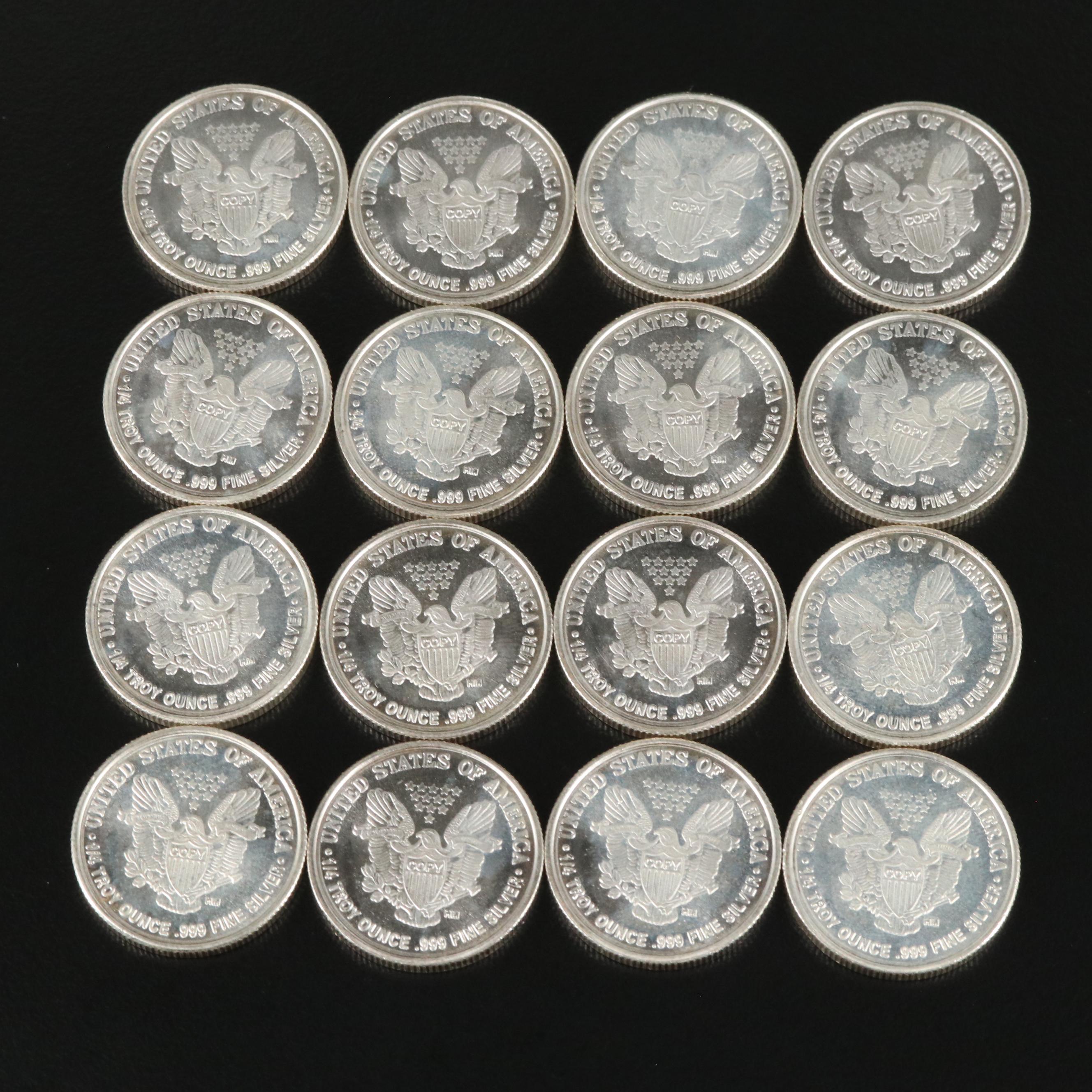 Collection of Sixteen  One Quarter Ounce Silver Rounds