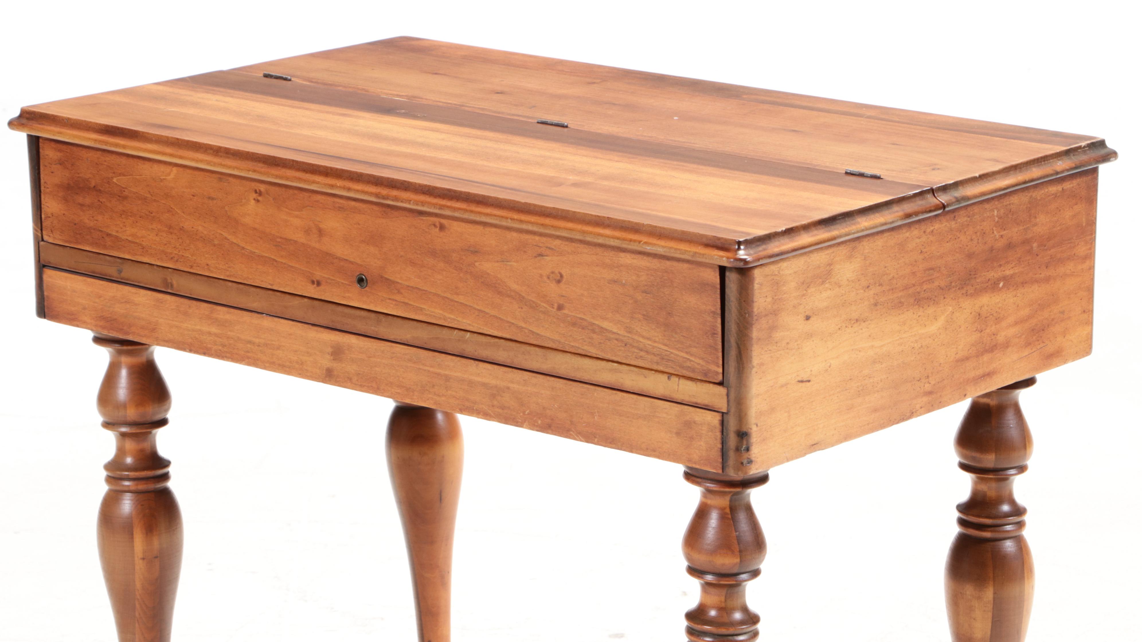 Wooden Spinet Desk with Late Victorian Side Chair