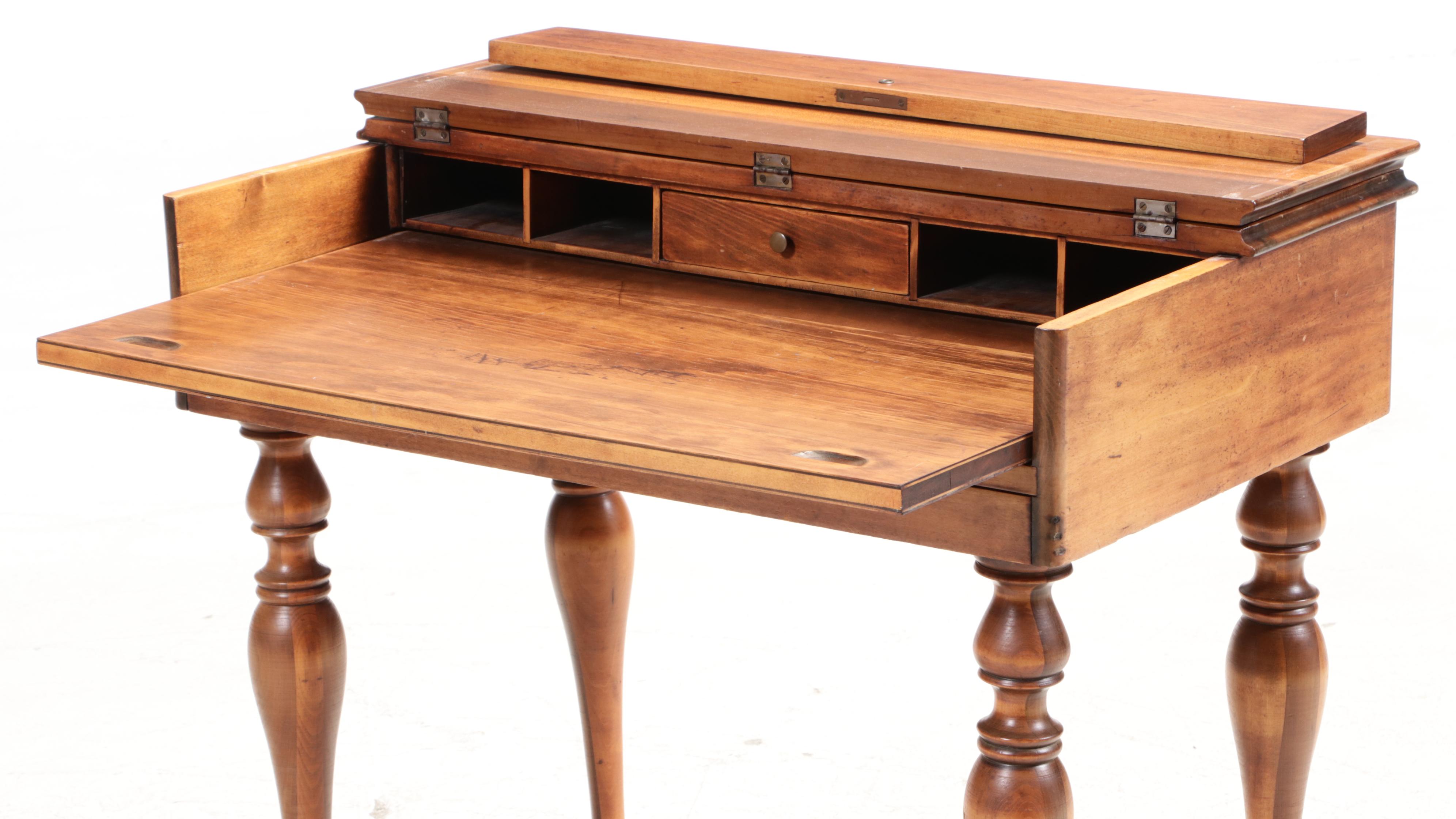 Wooden Spinet Desk with Late Victorian Side Chair