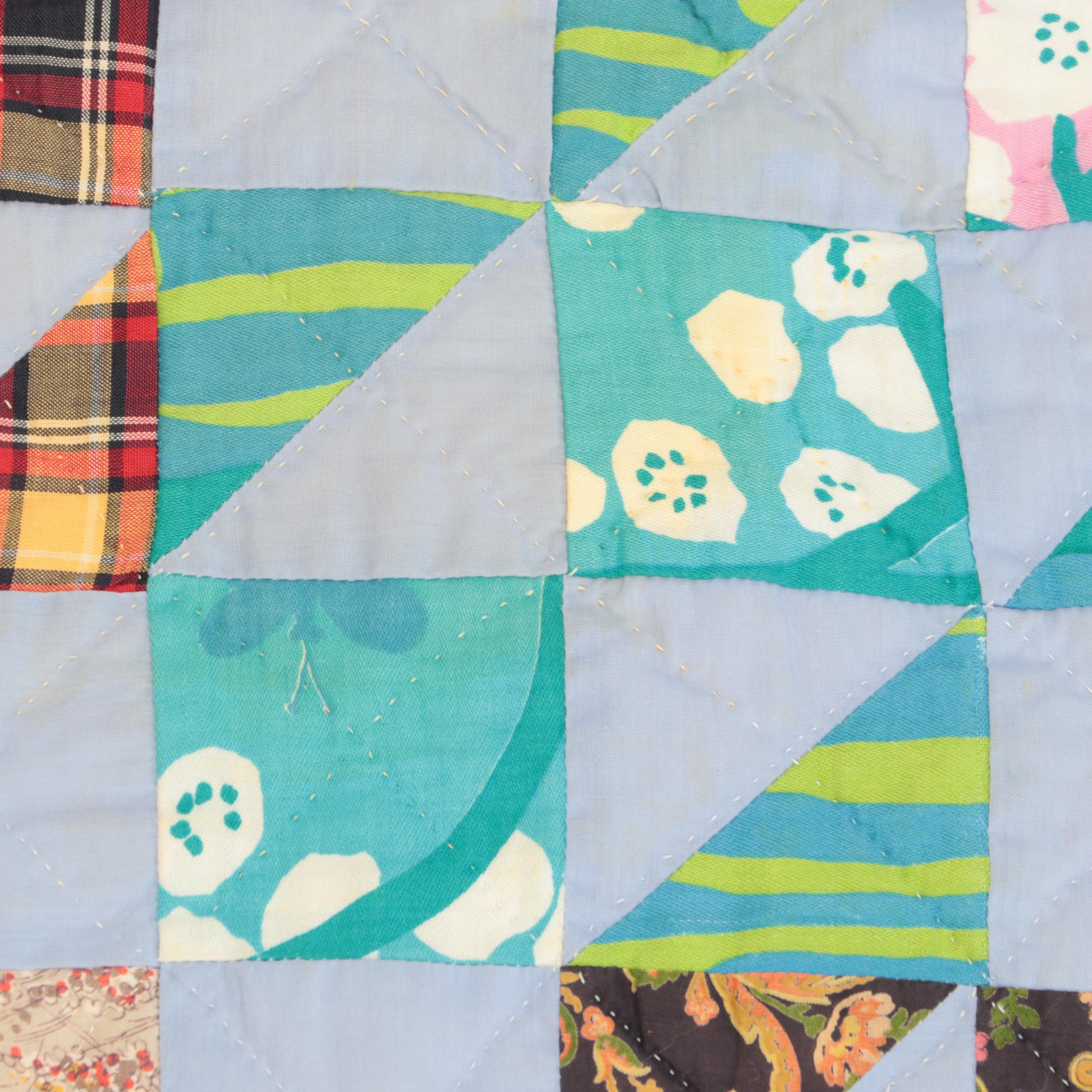Handmade "Jacob's Ladder" Pieced Quilt with Square Patch Tied Quilt