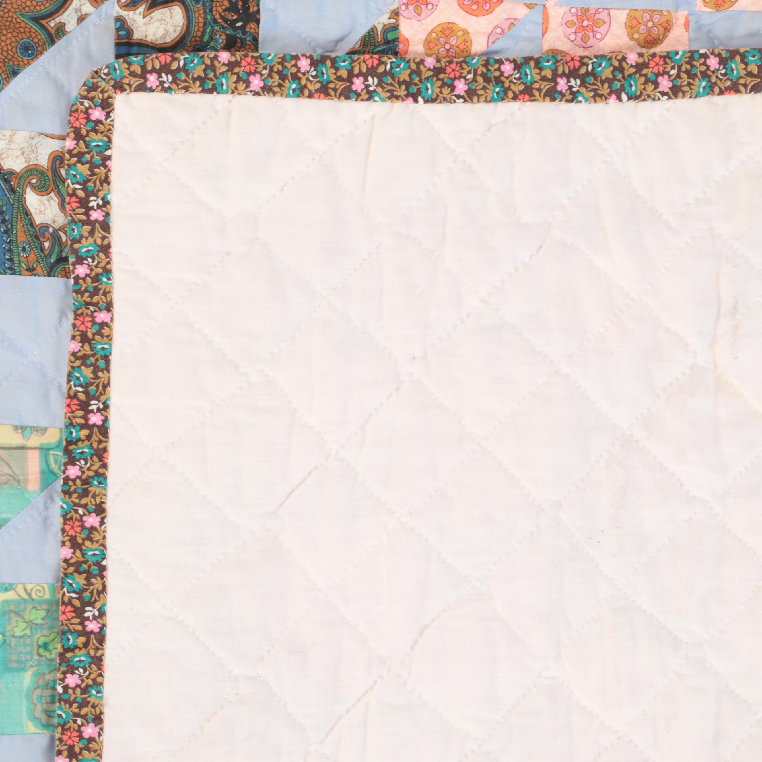 Handmade "Jacob's Ladder" Pieced Quilt with Square Patch Tied Quilt