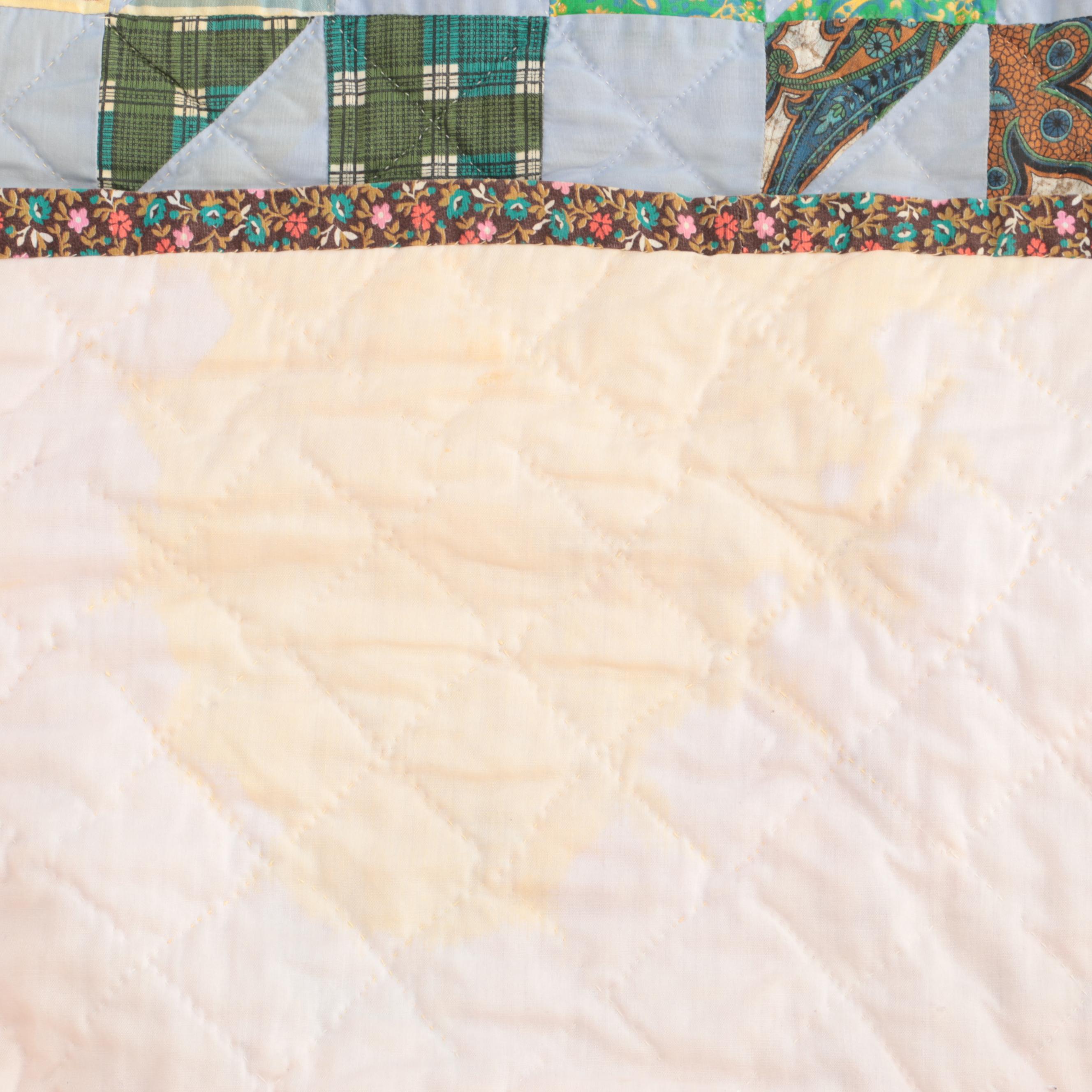 Handmade "Jacob's Ladder" Pieced Quilt with Square Patch Tied Quilt