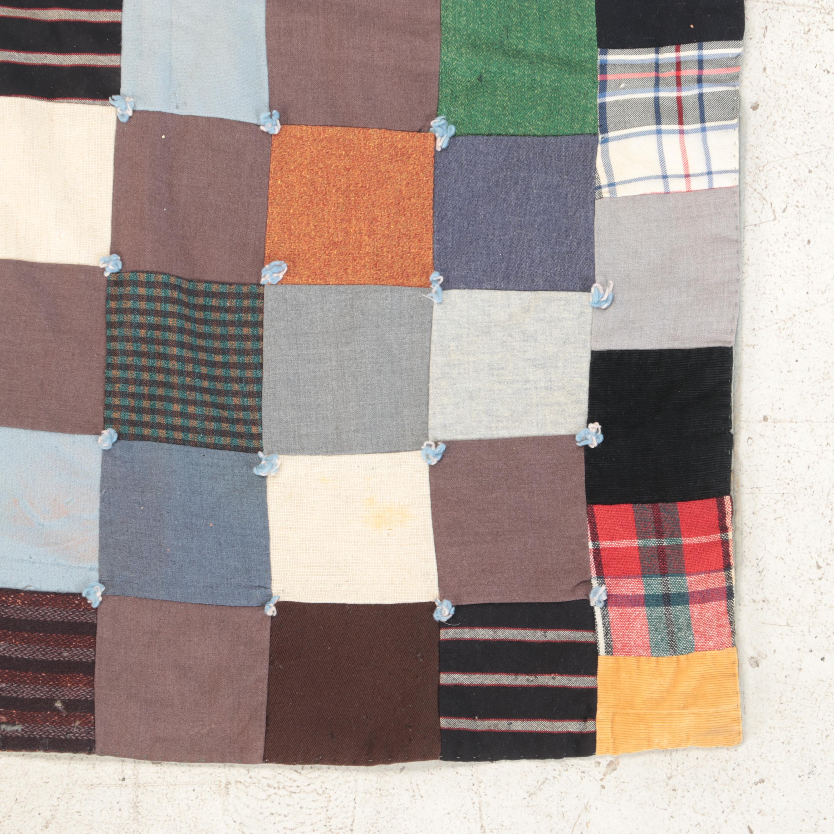 Handmade "Jacob's Ladder" Pieced Quilt with Square Patch Tied Quilt