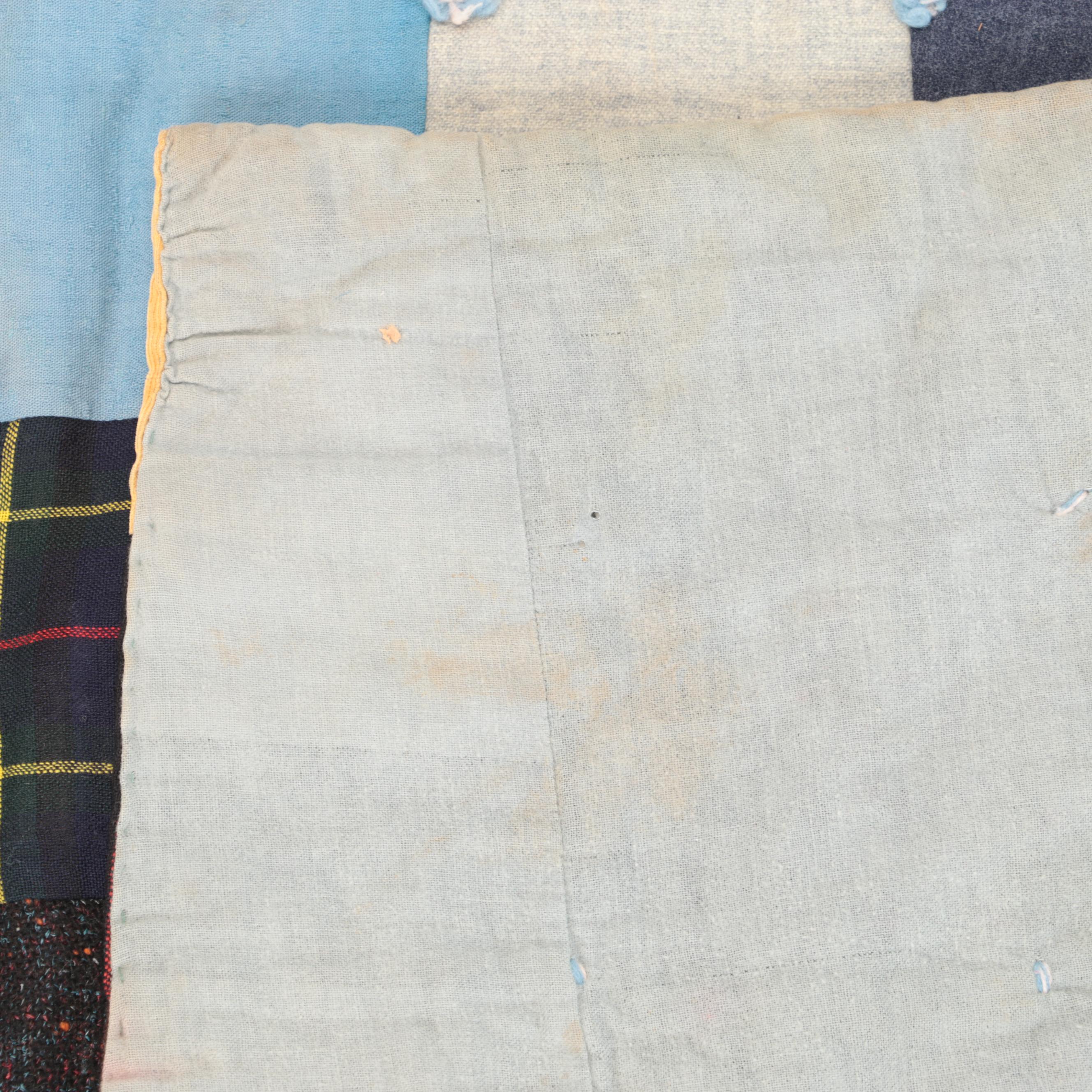 Handmade "Jacob's Ladder" Pieced Quilt with Square Patch Tied Quilt