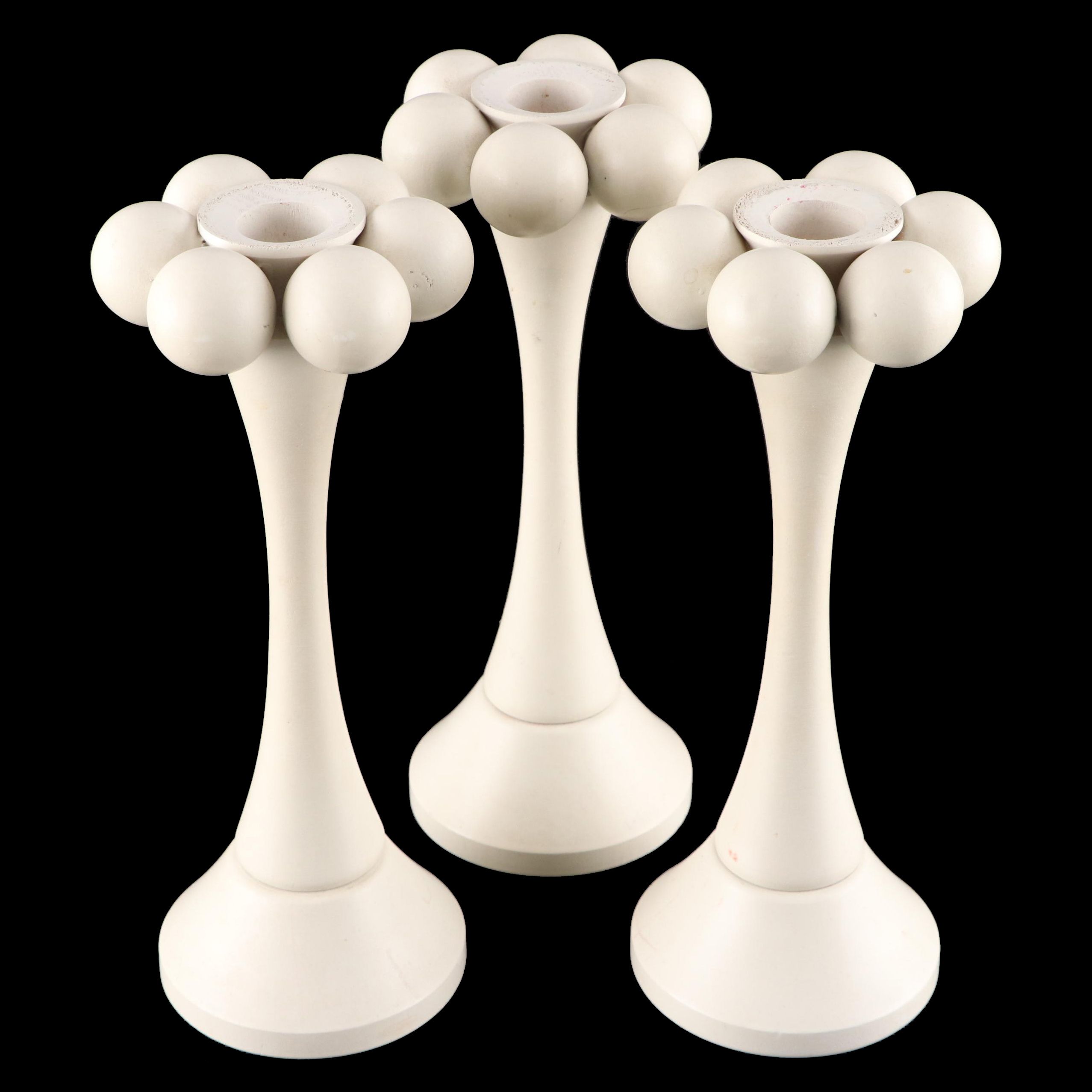 Aarikka Nordic Modern White Painted Wood Candlesticks