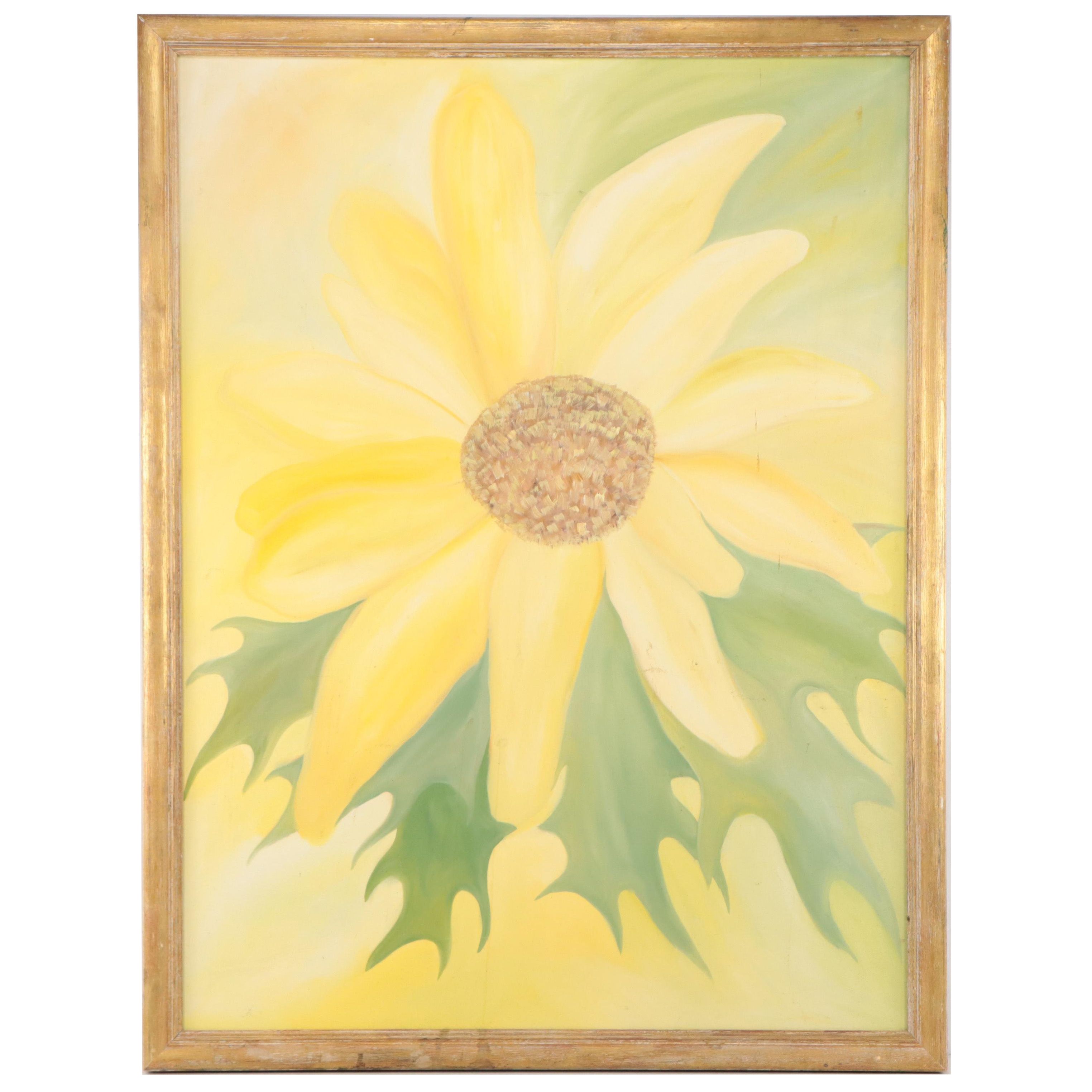 Yellow Flower Oil Painting, Late 20th Century