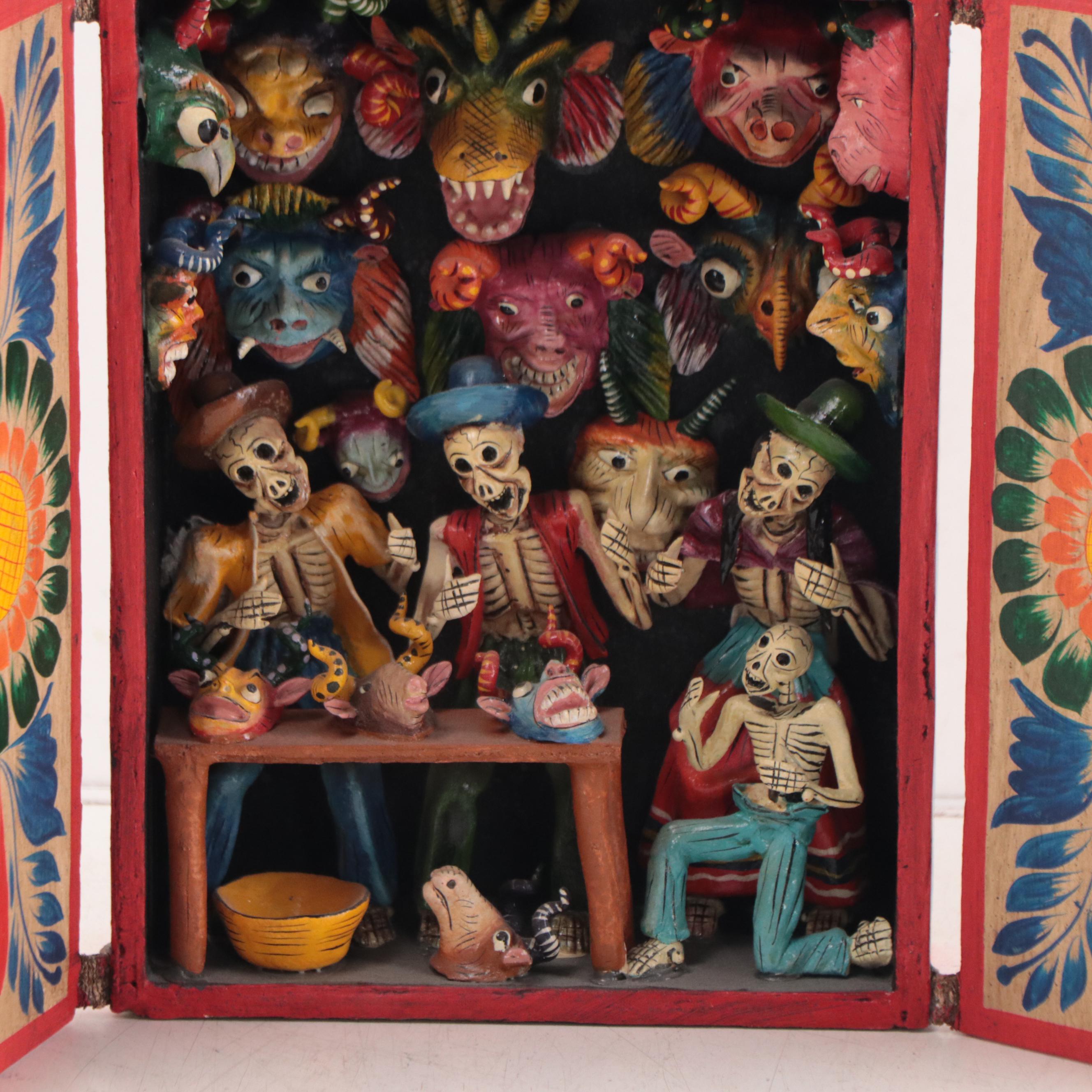 Luis y Julia Folk Art Peruvian Hand-Painted Wood Retablo