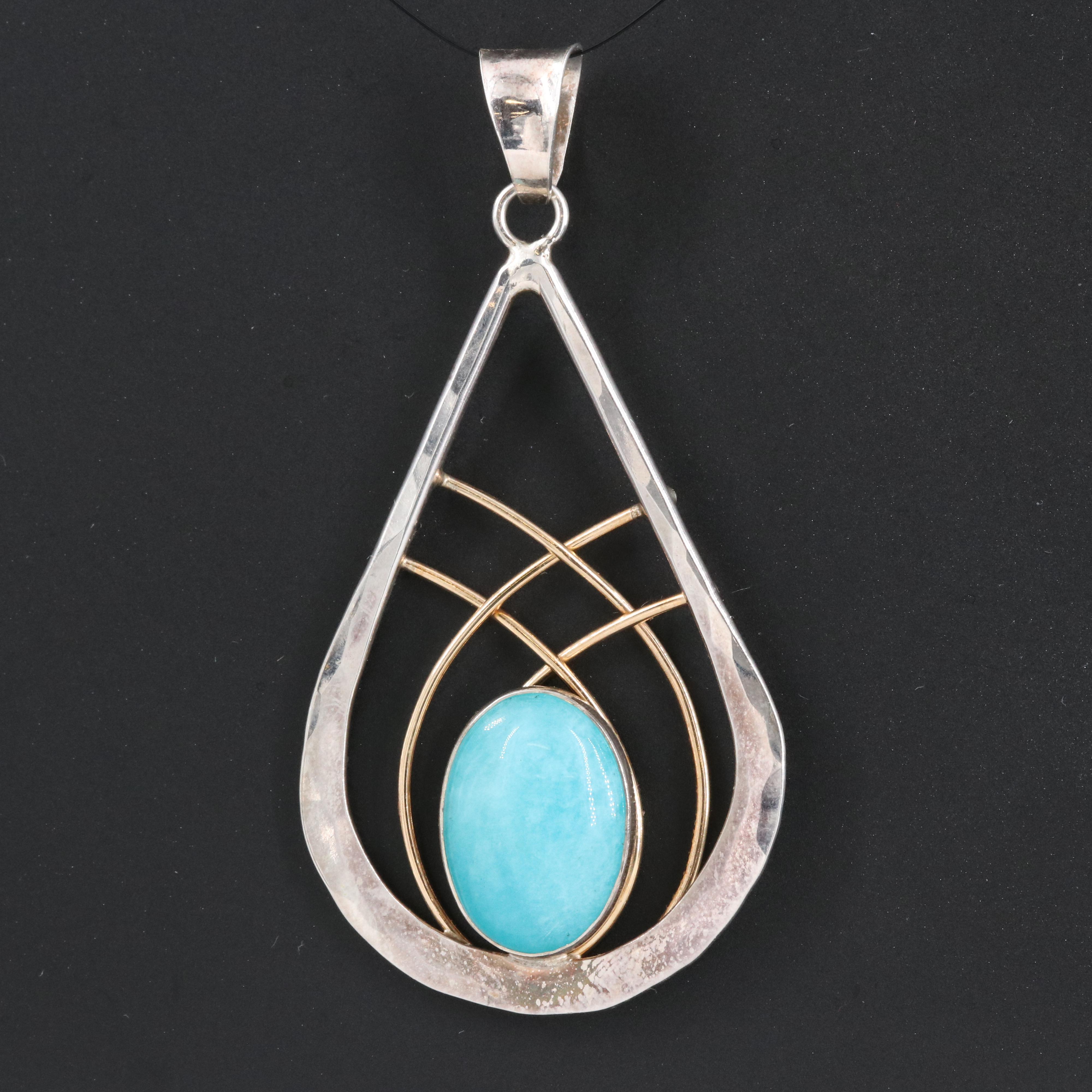 Sterling Turquoise Pendant with 14K Accents