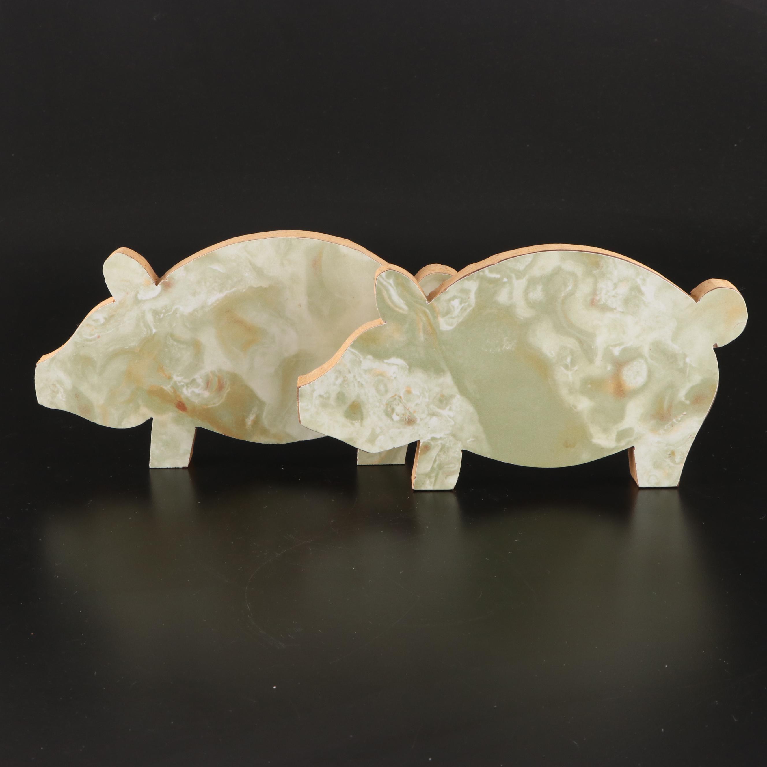 Gustafson's 1 Qt Glass Milk Jug with Laminated Cutout Stacked Pig Decor