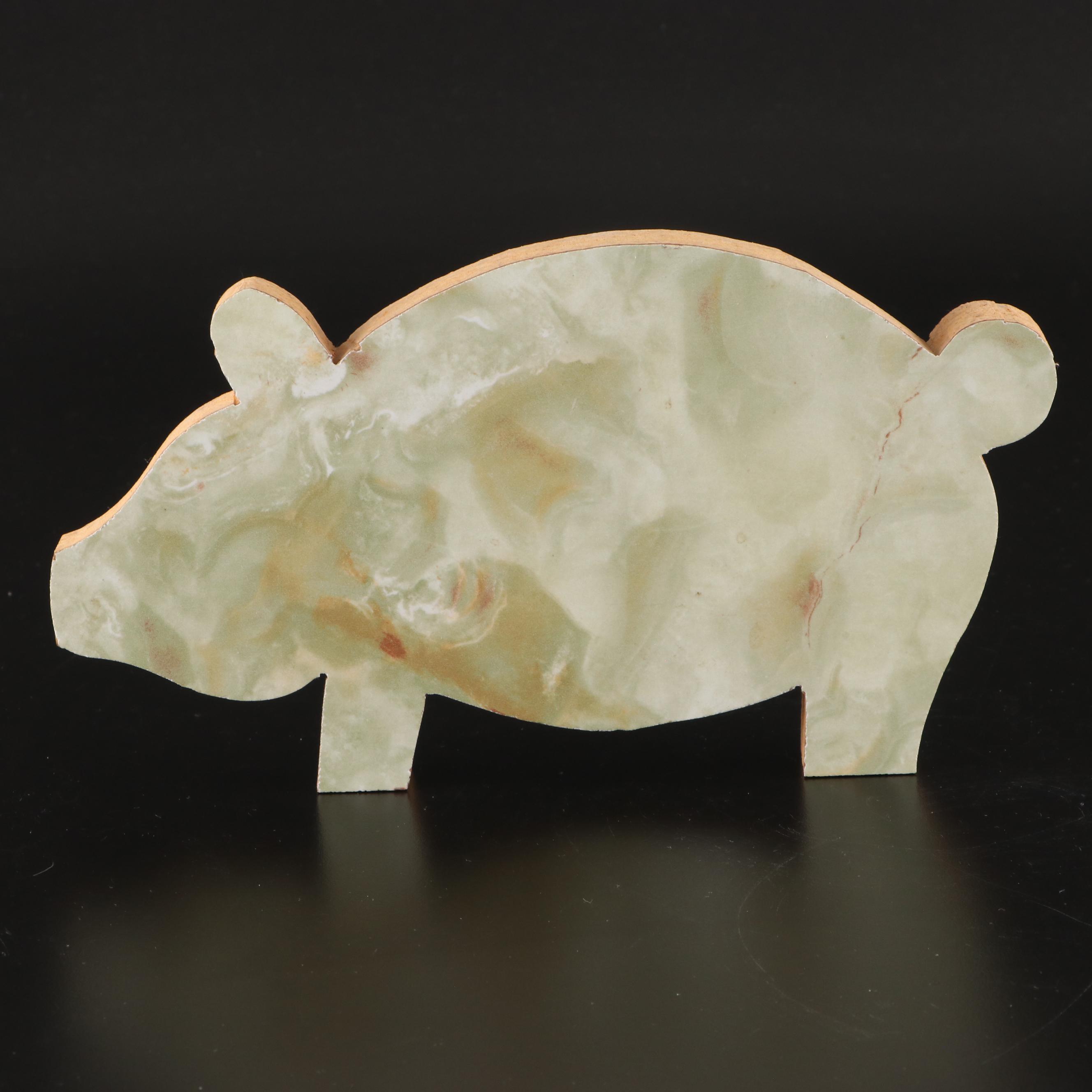 Gustafson's 1 Qt Glass Milk Jug with Laminated Cutout Stacked Pig Decor