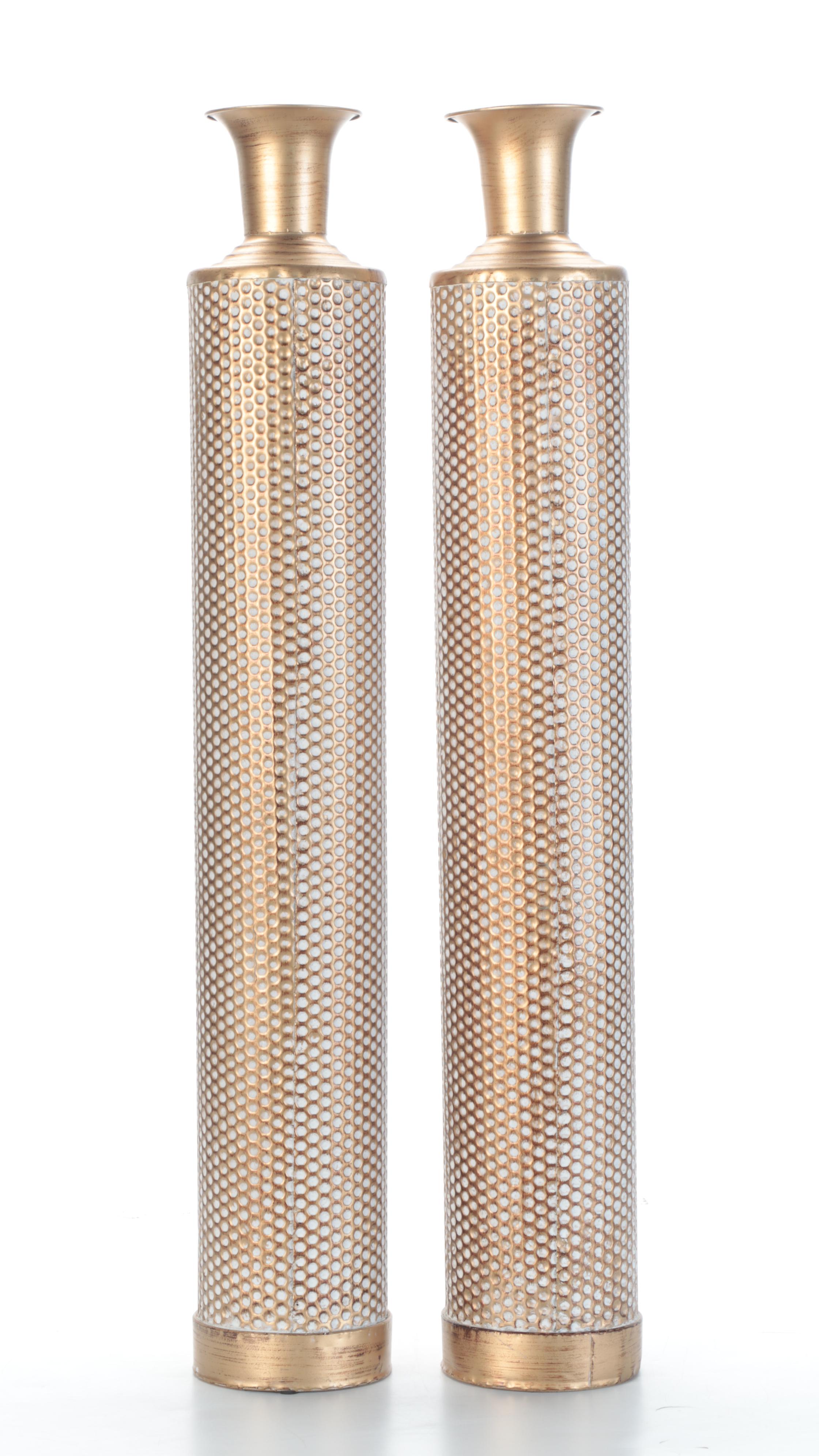 At Home Gilt Finished Embossed Metal Floor Vases