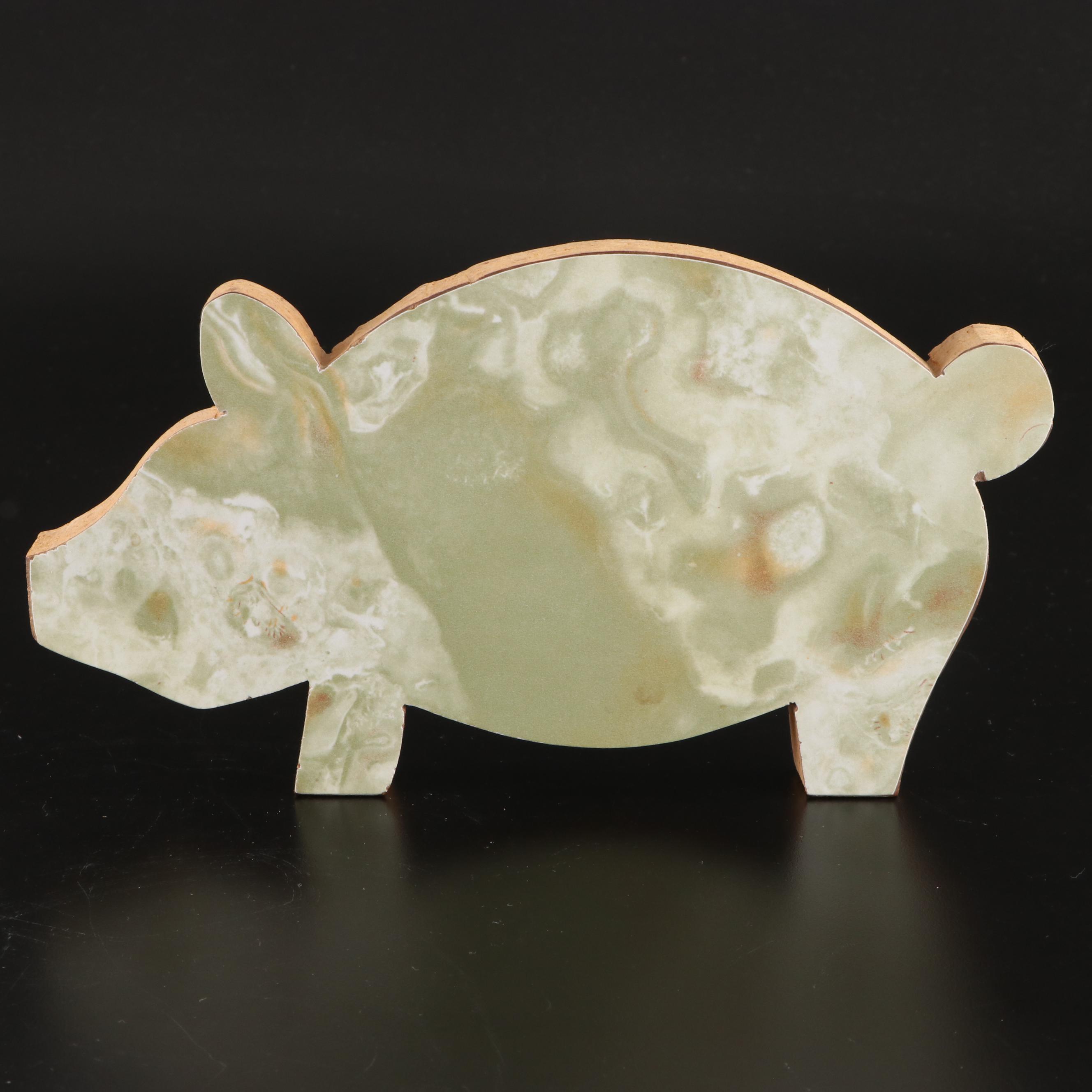 Gustafson's 1 Qt Glass Milk Jug with Laminated Cutout Stacked Pig Decor