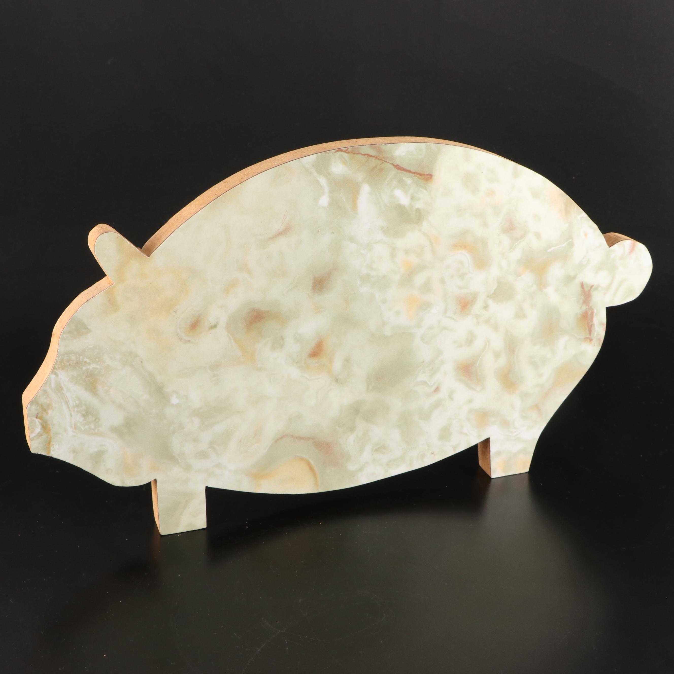 Gustafson's 1 Qt Glass Milk Jug with Laminated Cutout Stacked Pig Decor
