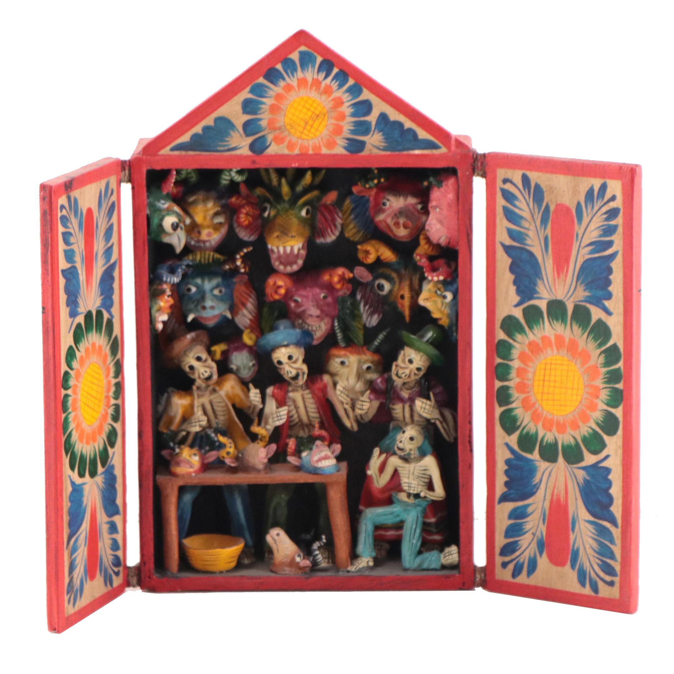 Luis y Julia Folk Art Peruvian Hand-Painted Wood Retablo