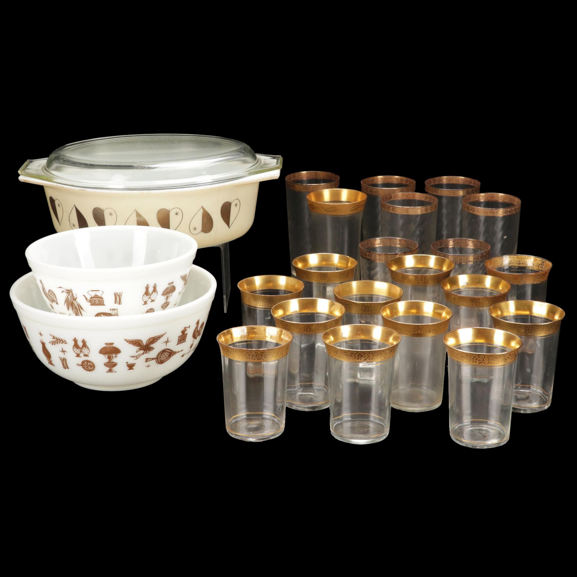 Tiffin Glassware with Pyrex "Golden Hearts" and "Early American" Bakeware