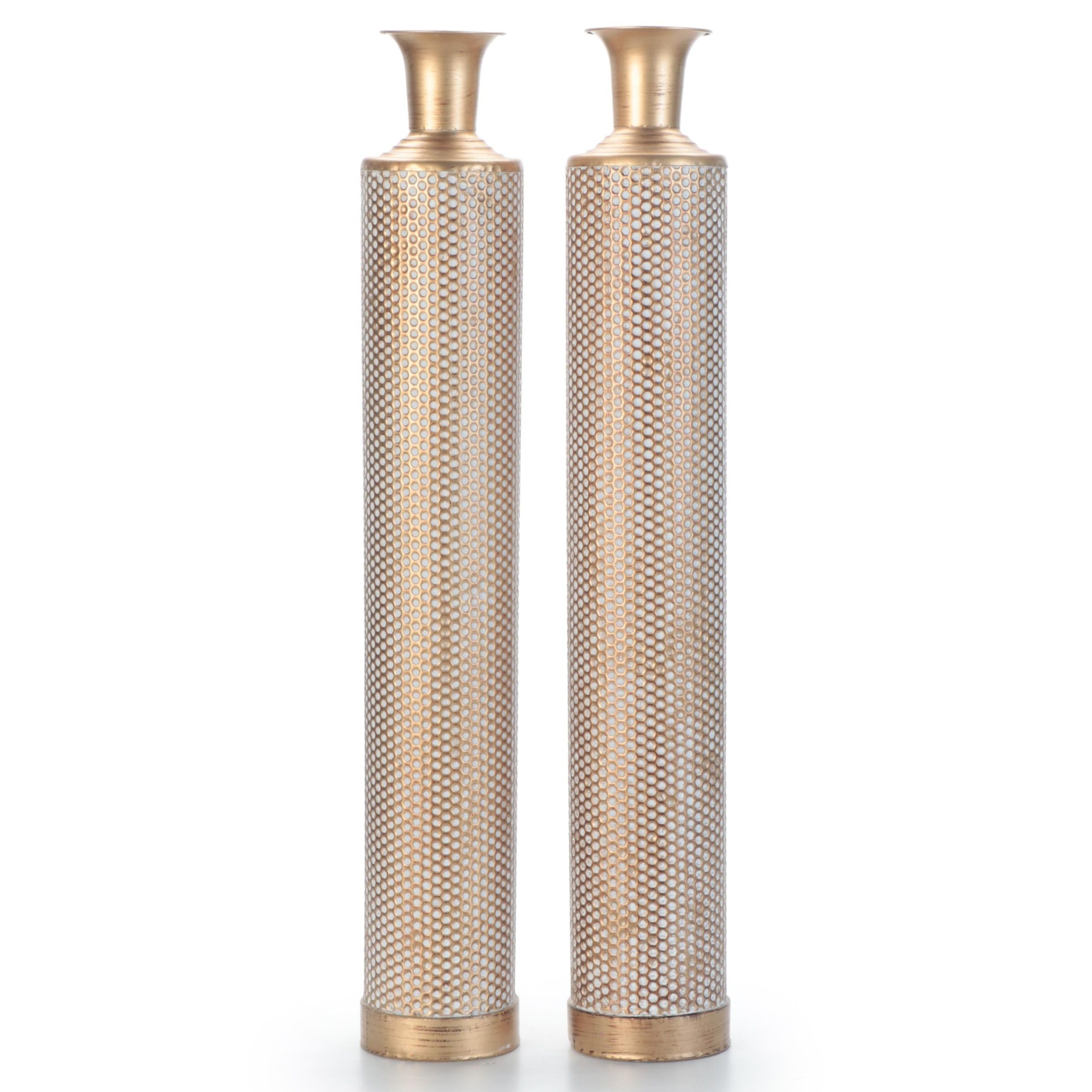 At Home Gilt Finished Embossed Metal Floor Vases