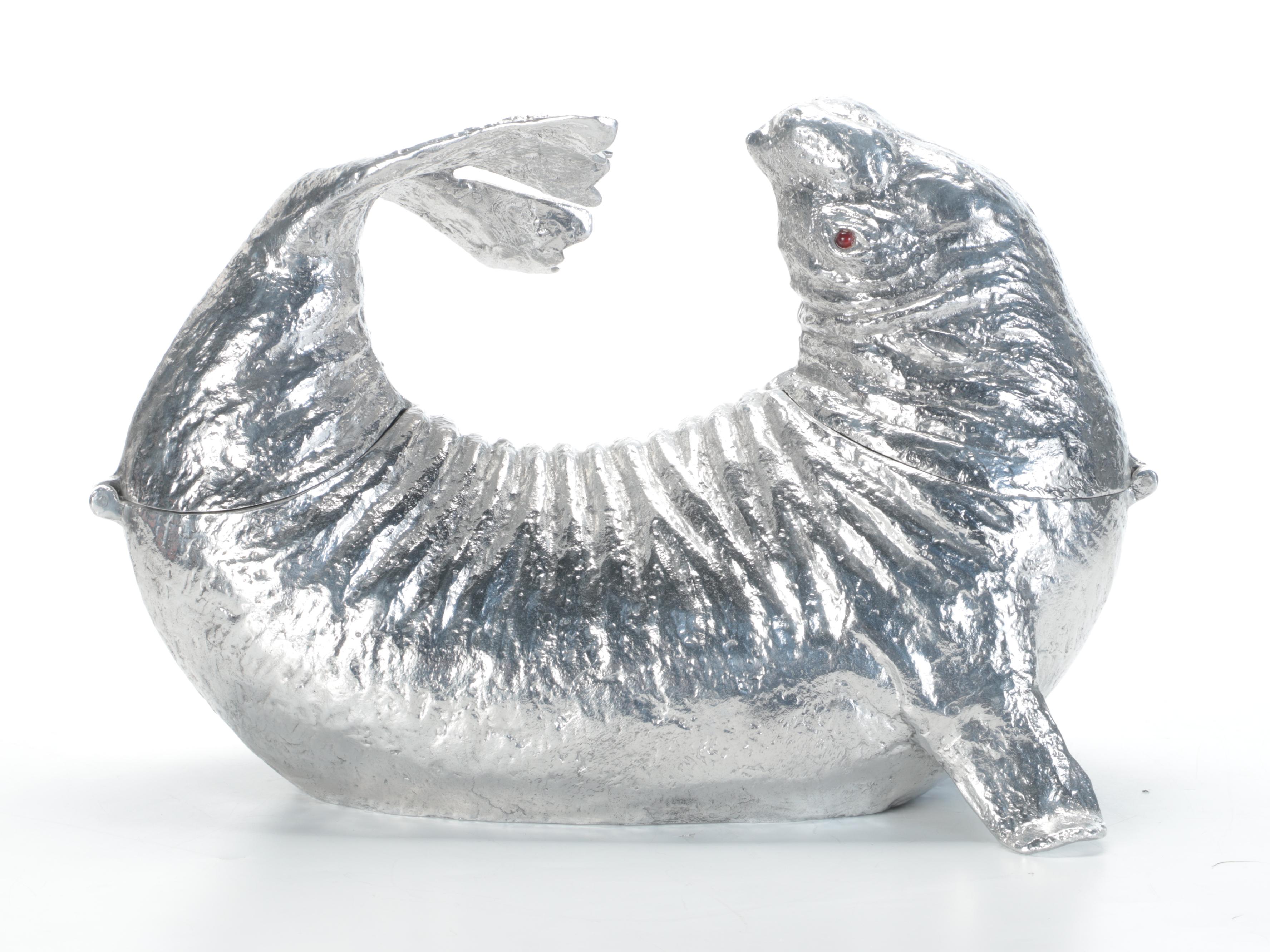 Arthur Court Cast Aluminum Sea Lion Ice Bucket, 2001