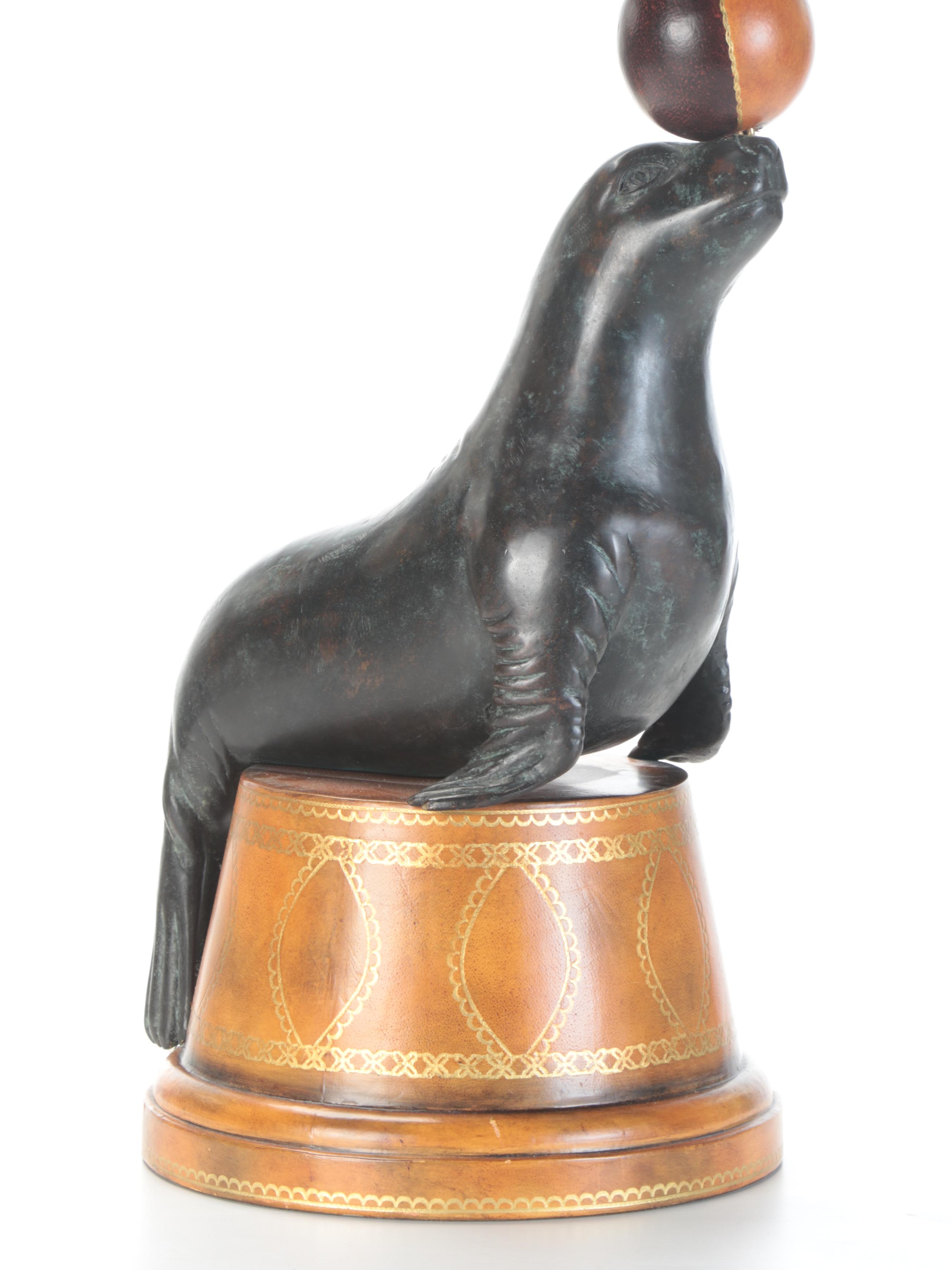 Maitland-Smith Patinated Bronze and Tessellated Shell Seal Table Lamp