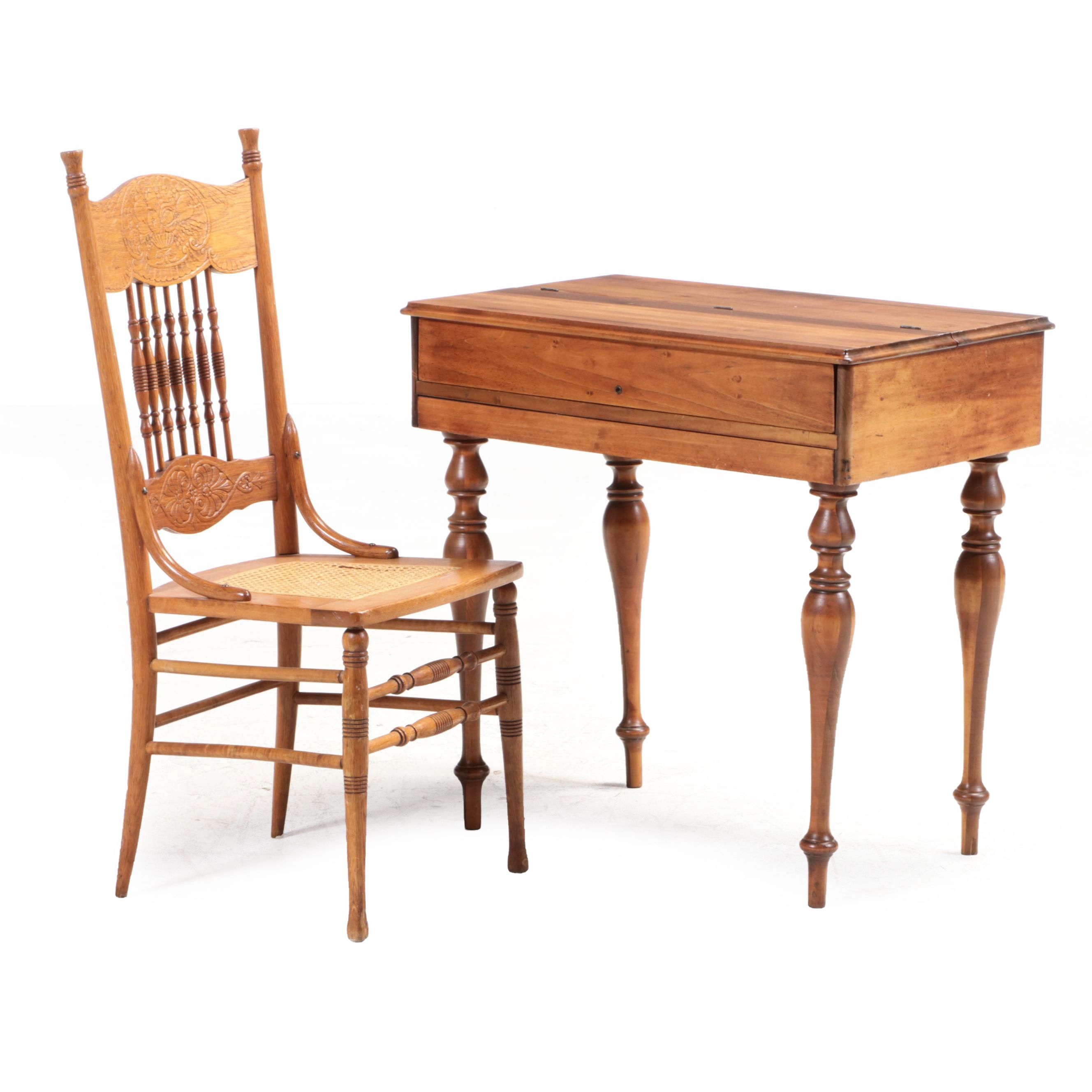 Wooden Spinet Desk with Late Victorian Side Chair