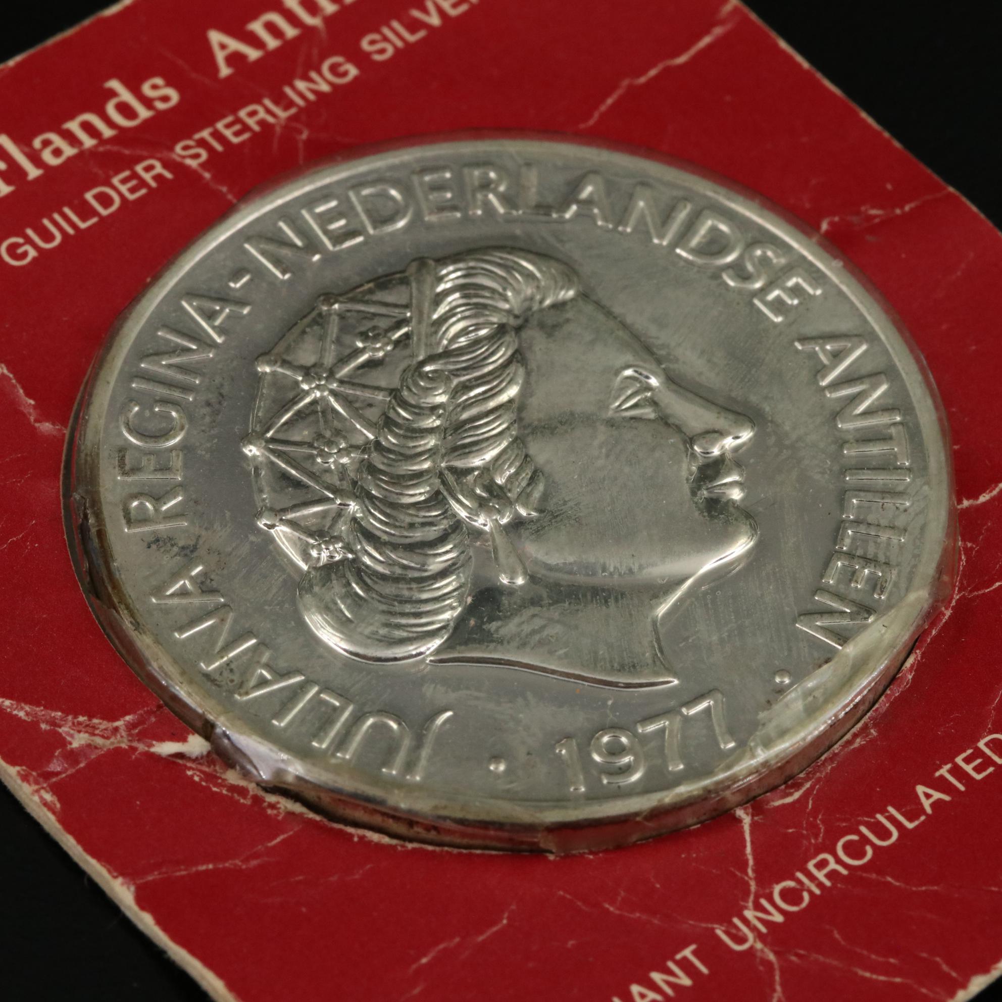 1977 Netherlands Antilles 25-Gulden Peter Stuyvesant Commemorative Silver Coin