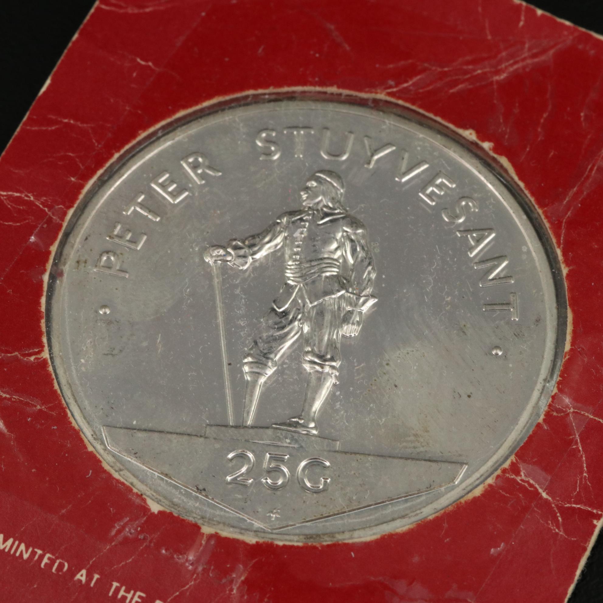 1977 Netherlands Antilles 25-Gulden Peter Stuyvesant Commemorative Silver Coin