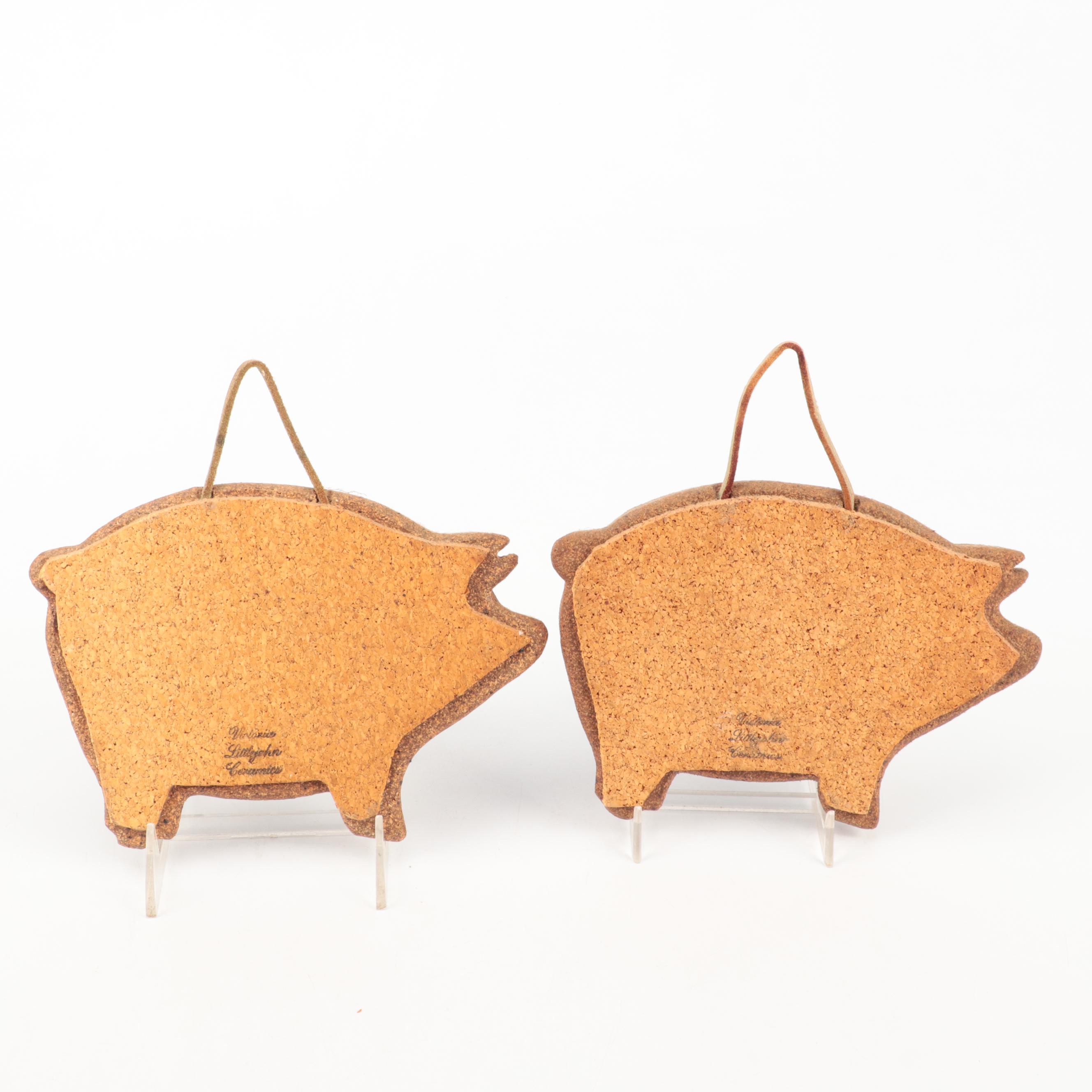 Victoria Littlejohn Folk Art Style Ceramic Pig Wall Hangings with Other Bowls
