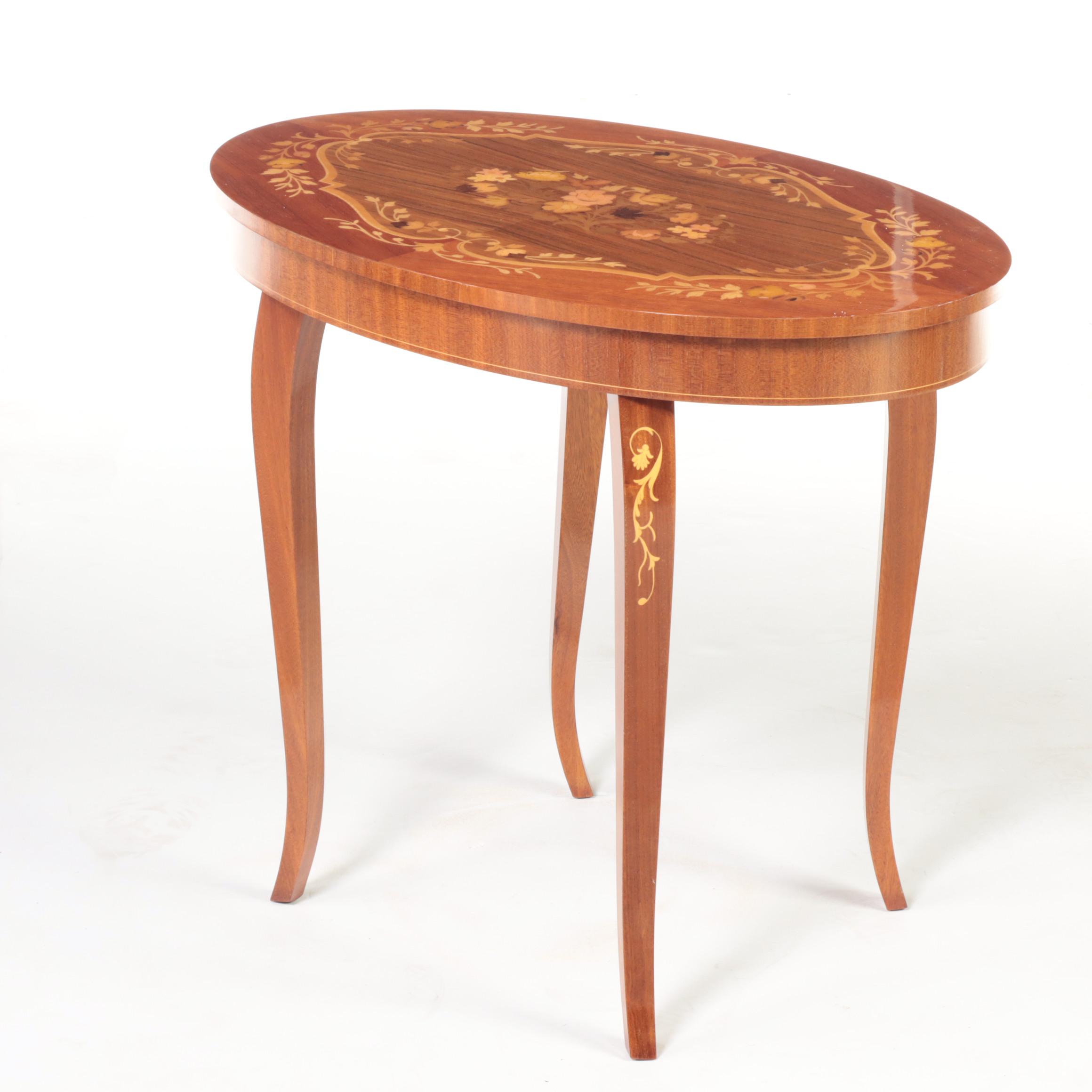 Italian Sorrento Marquetry Side Table with Musical Movement, Late 20th Century