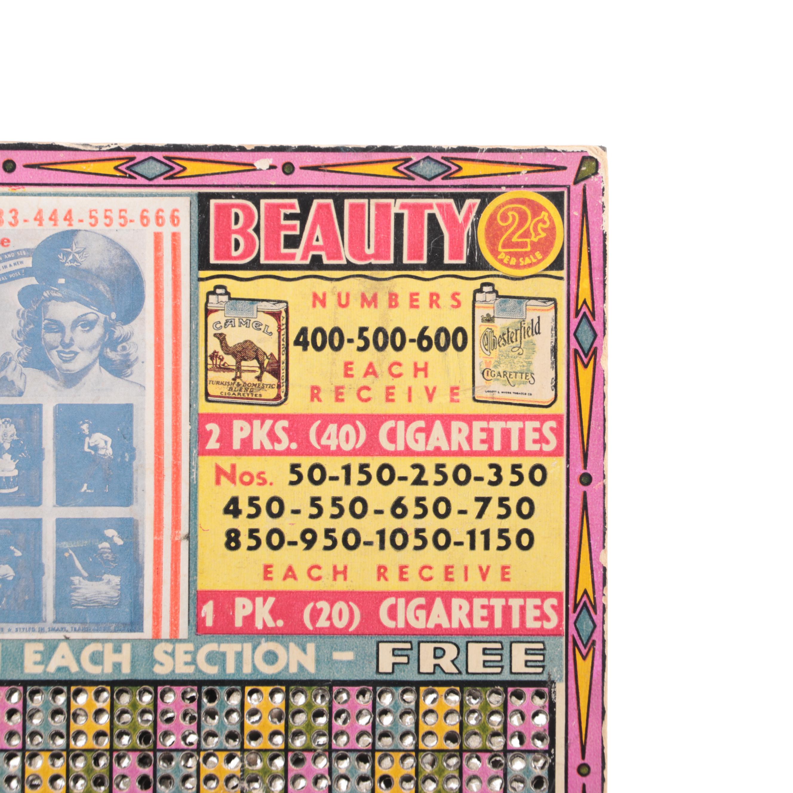 Bee Jay and Pep and Beauty Punch Boards, Mid-20th Century