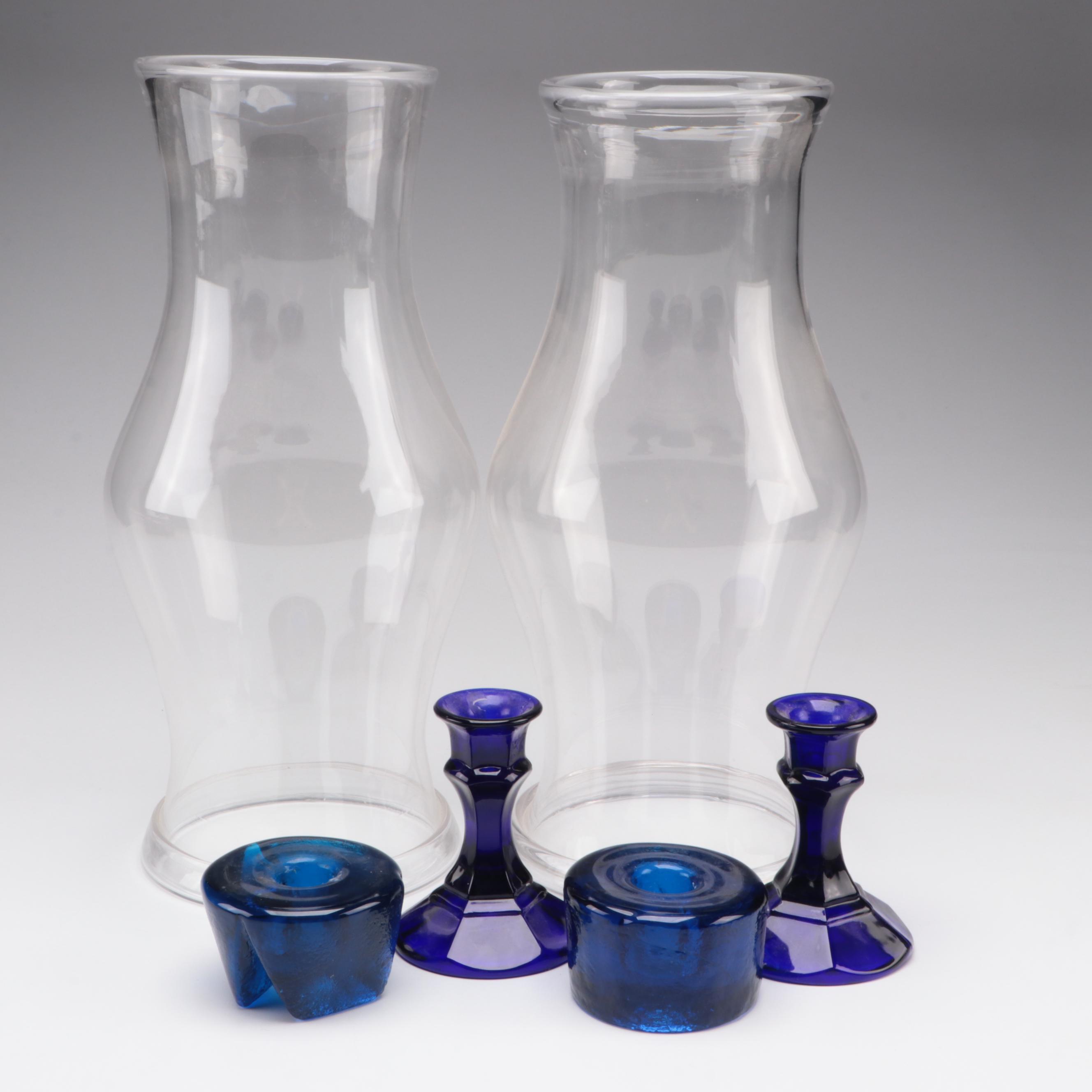 Hurricane Shades with Other Cobalt Blue Glass Candle Holders