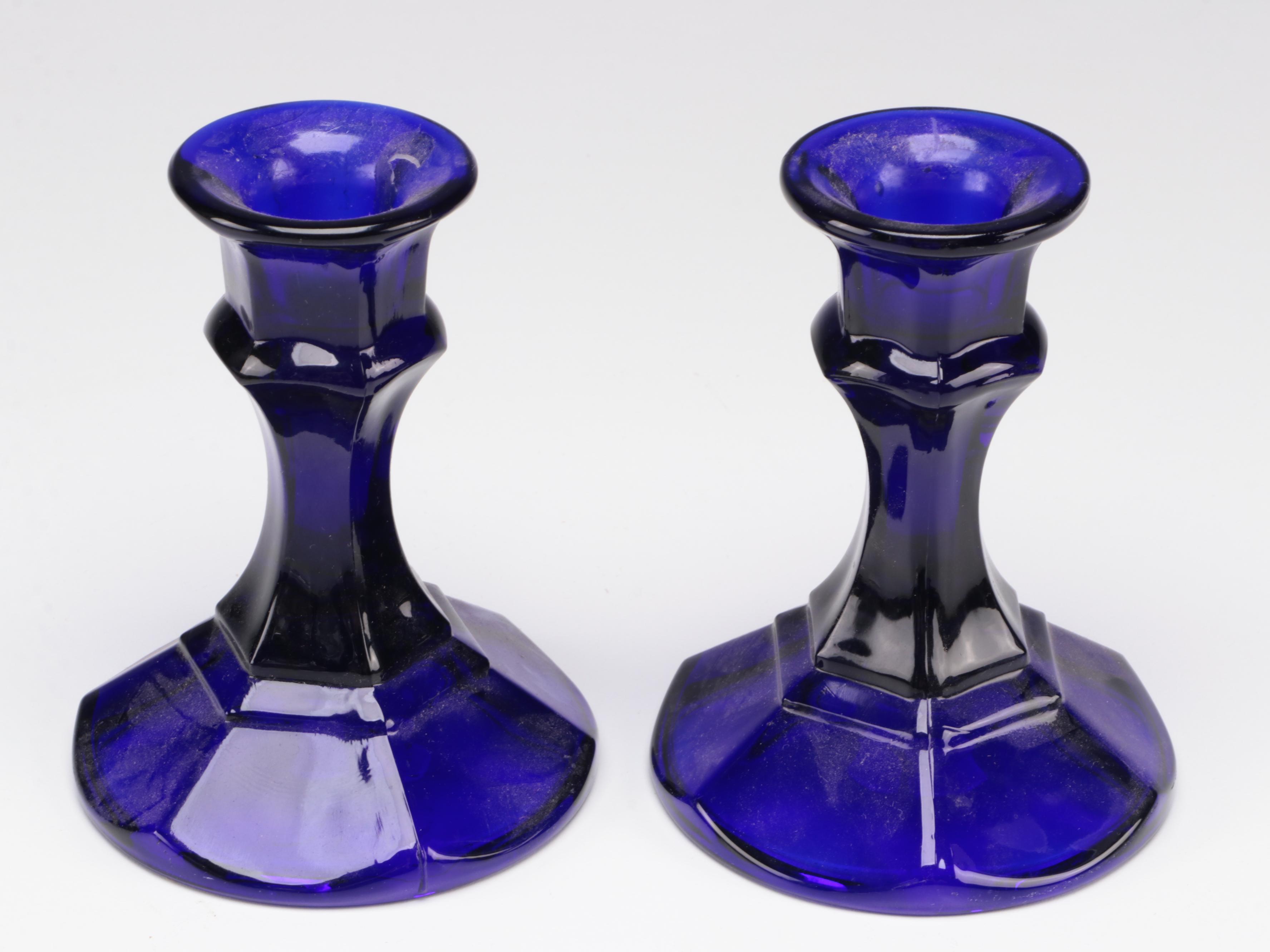 Hurricane Shades with Other Cobalt Blue Glass Candle Holders