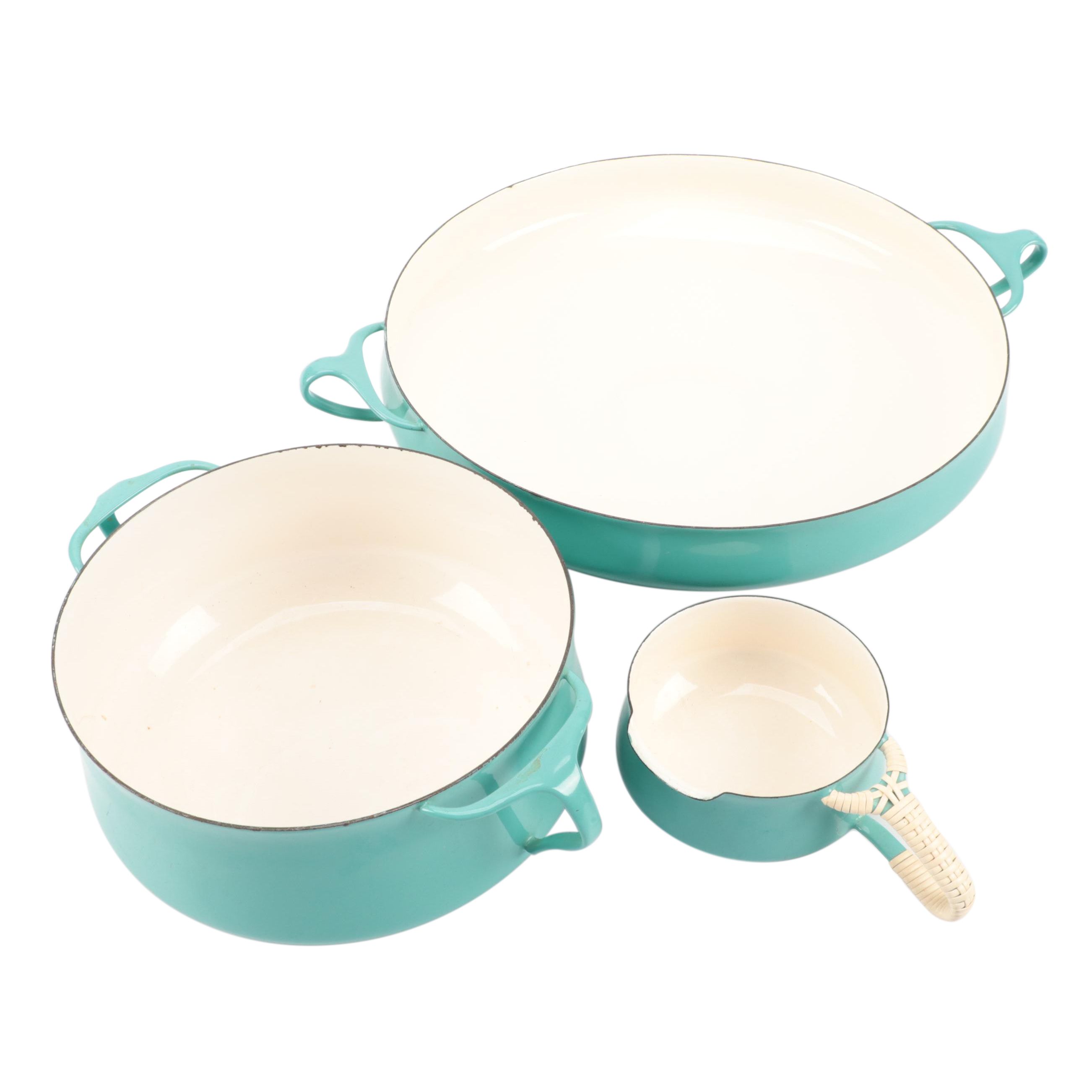 Danish Modern Dansk "Kobenstyle" Teal Enameled Pots and Pans