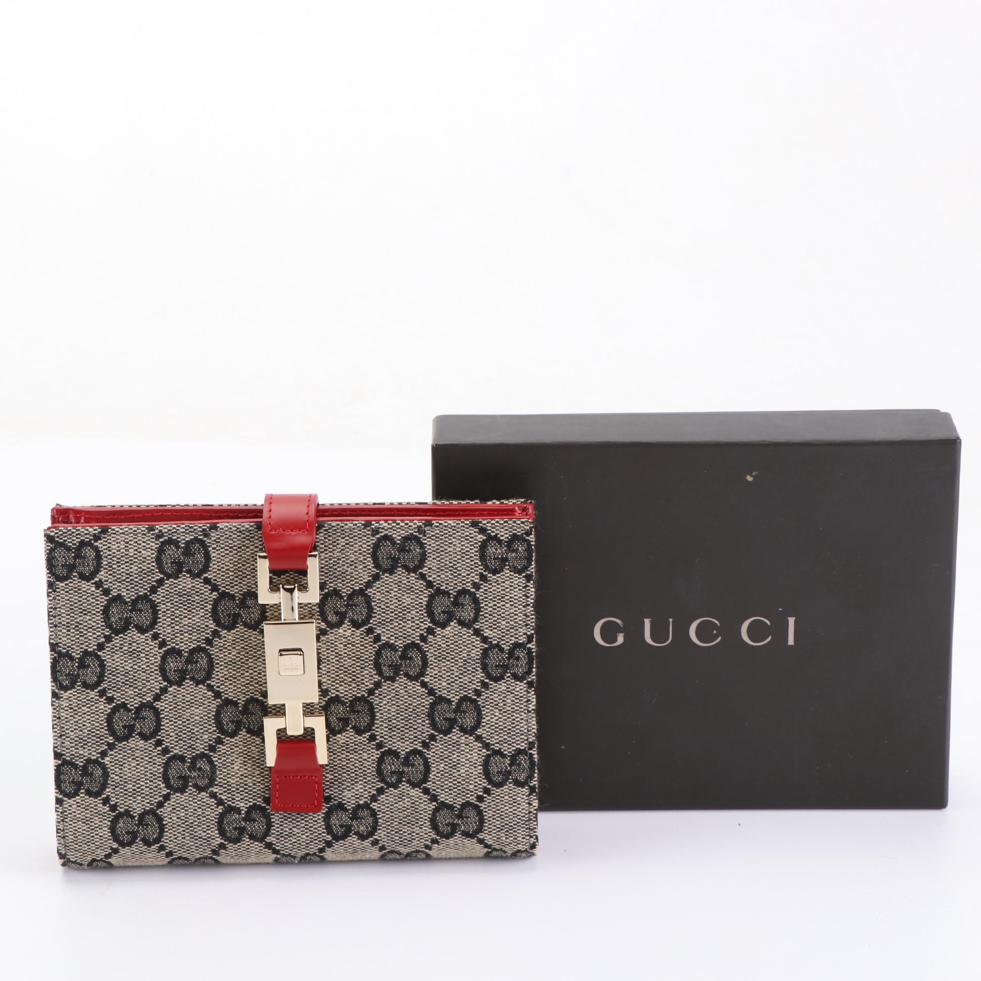 Gucci GG Canvas and Leather Wallet with Push-Lock Clasp
