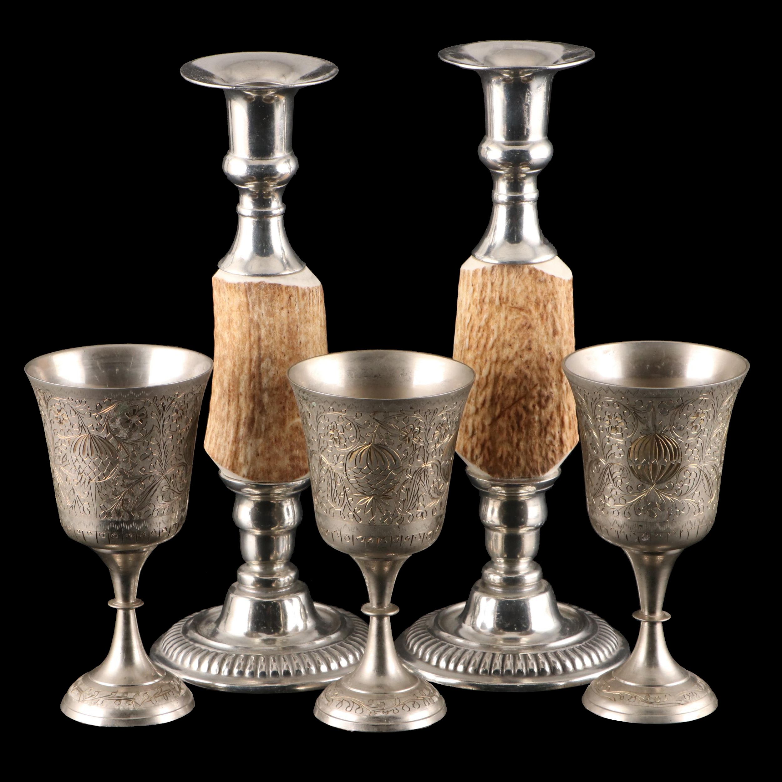 Pewter Goblets With Pewter and Vagabond House Antler Candlesticks