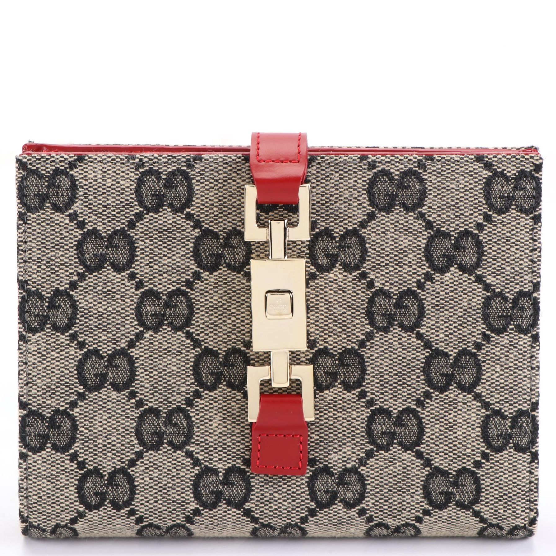 Gucci GG Canvas and Leather Wallet with Push-Lock Clasp