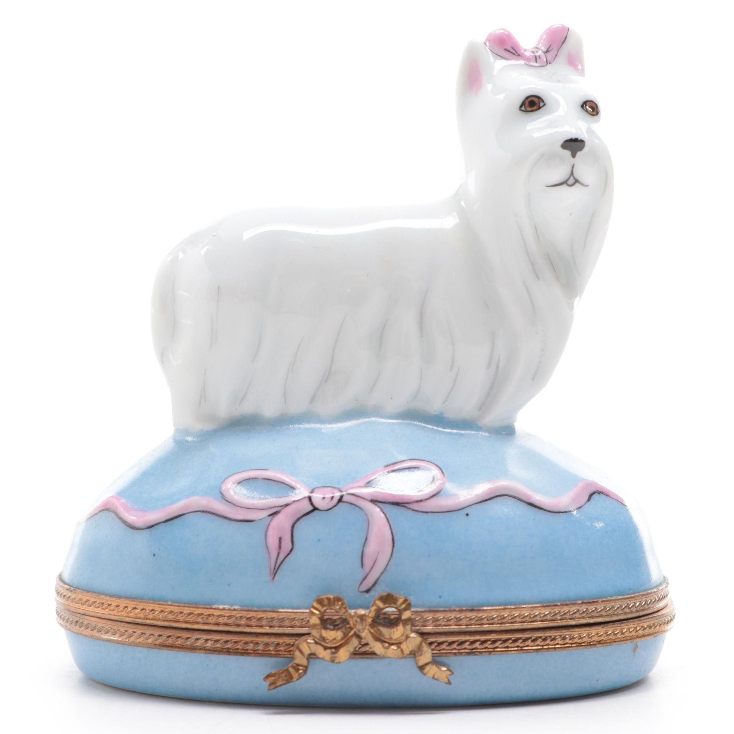 French Hand-Painted Porcelain Maltese Limoges Box