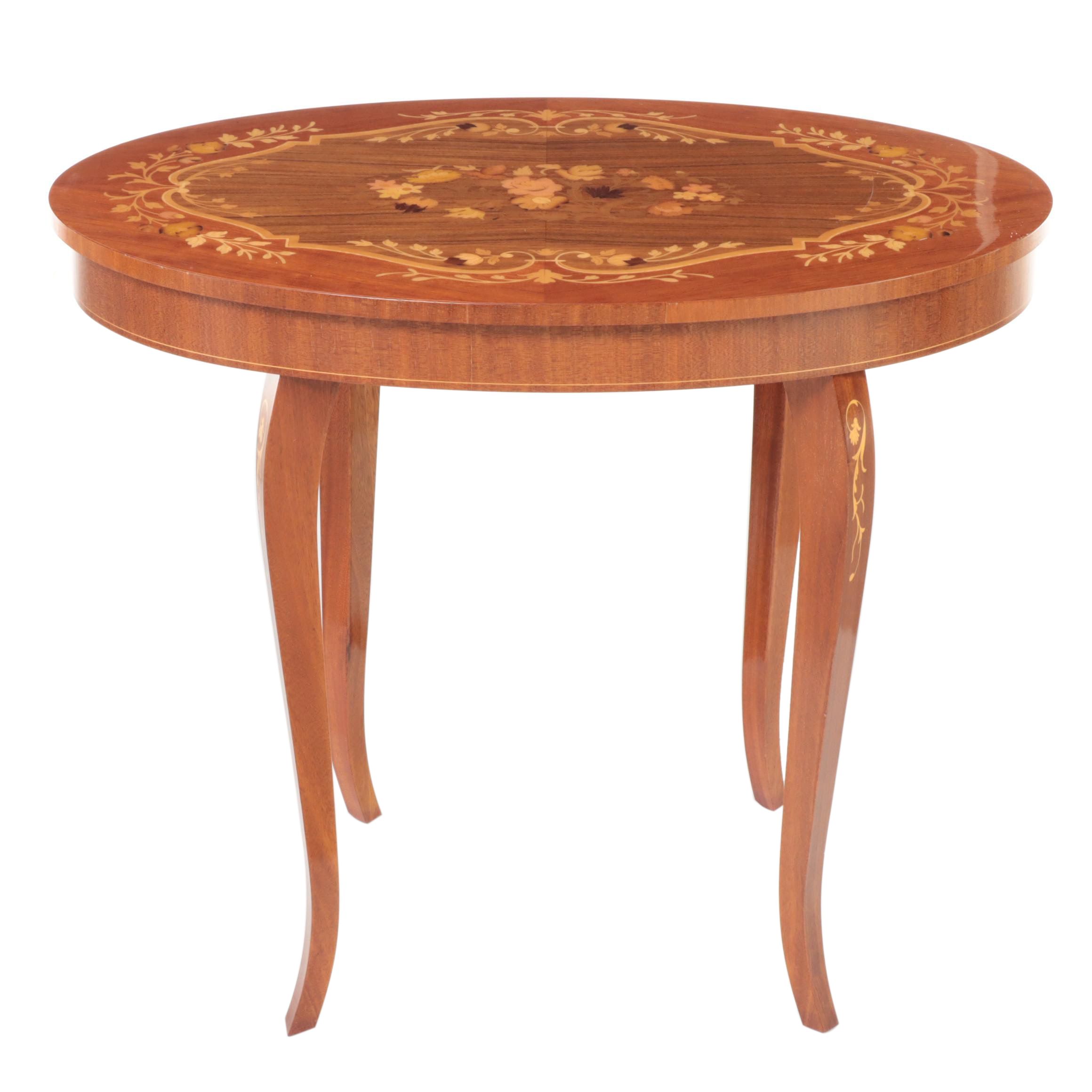 Italian Sorrento Marquetry Side Table with Musical Movement, Late 20th Century