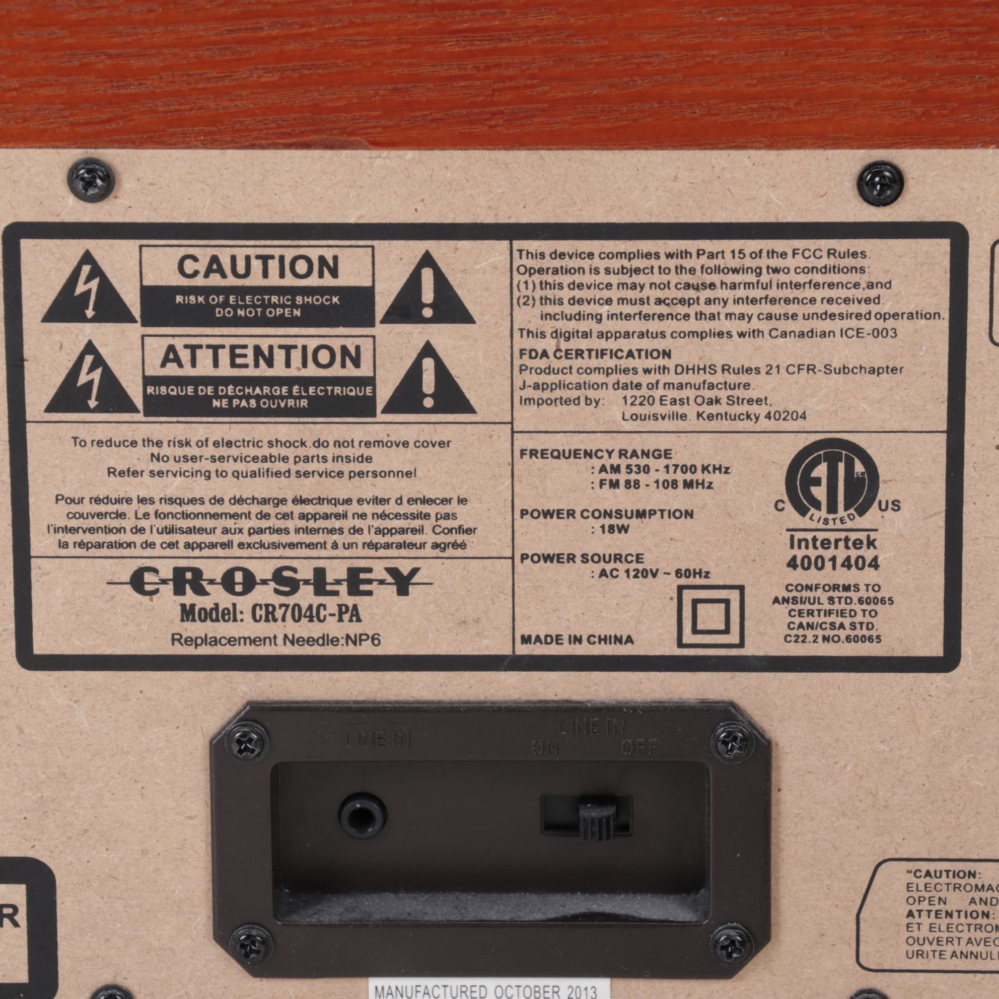 Crosley Tabletop Radio, CD, Tape Deck and Turntable, 2013