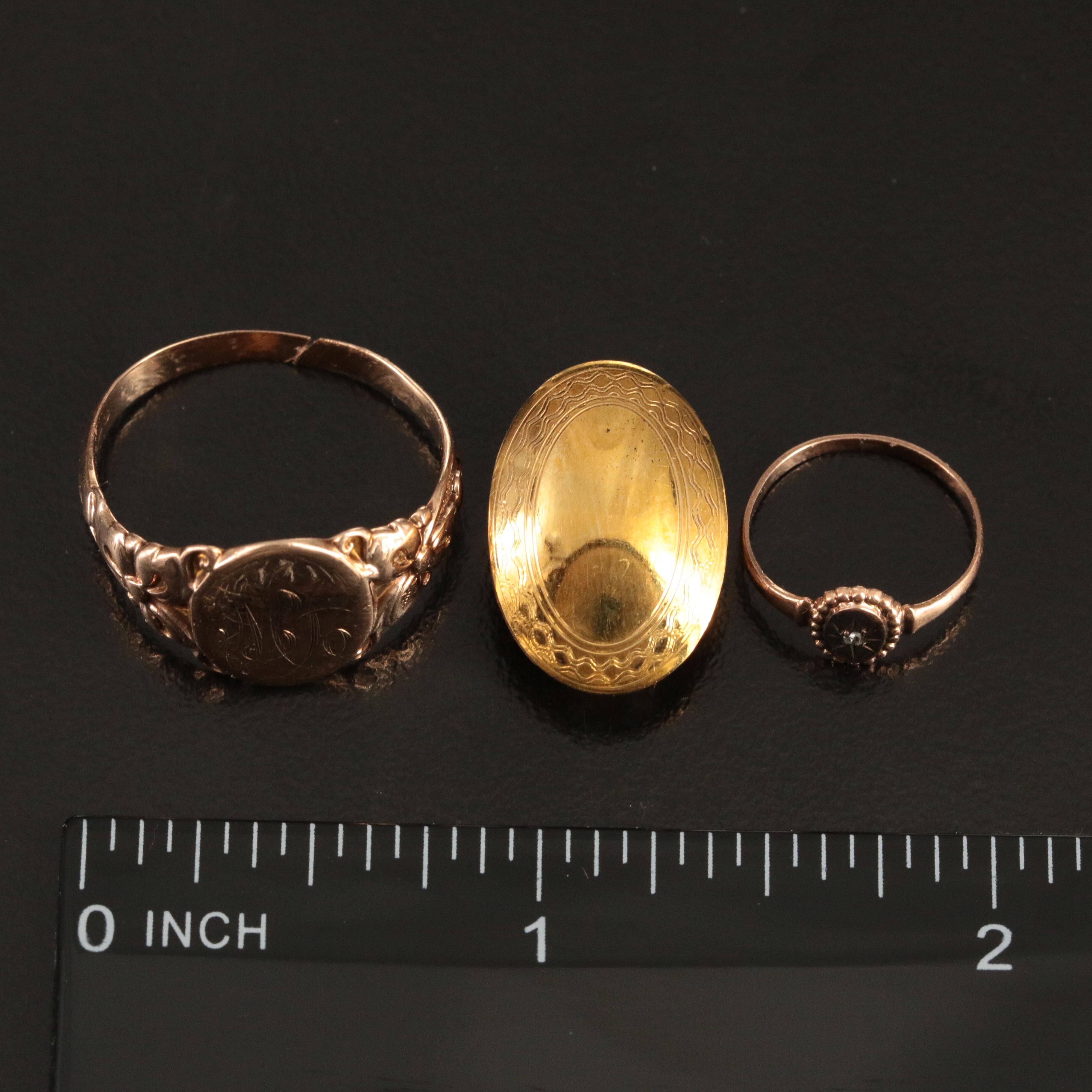 10K Rose Gold Diamond Ring, Engraved Initial Ring and Tie Clip