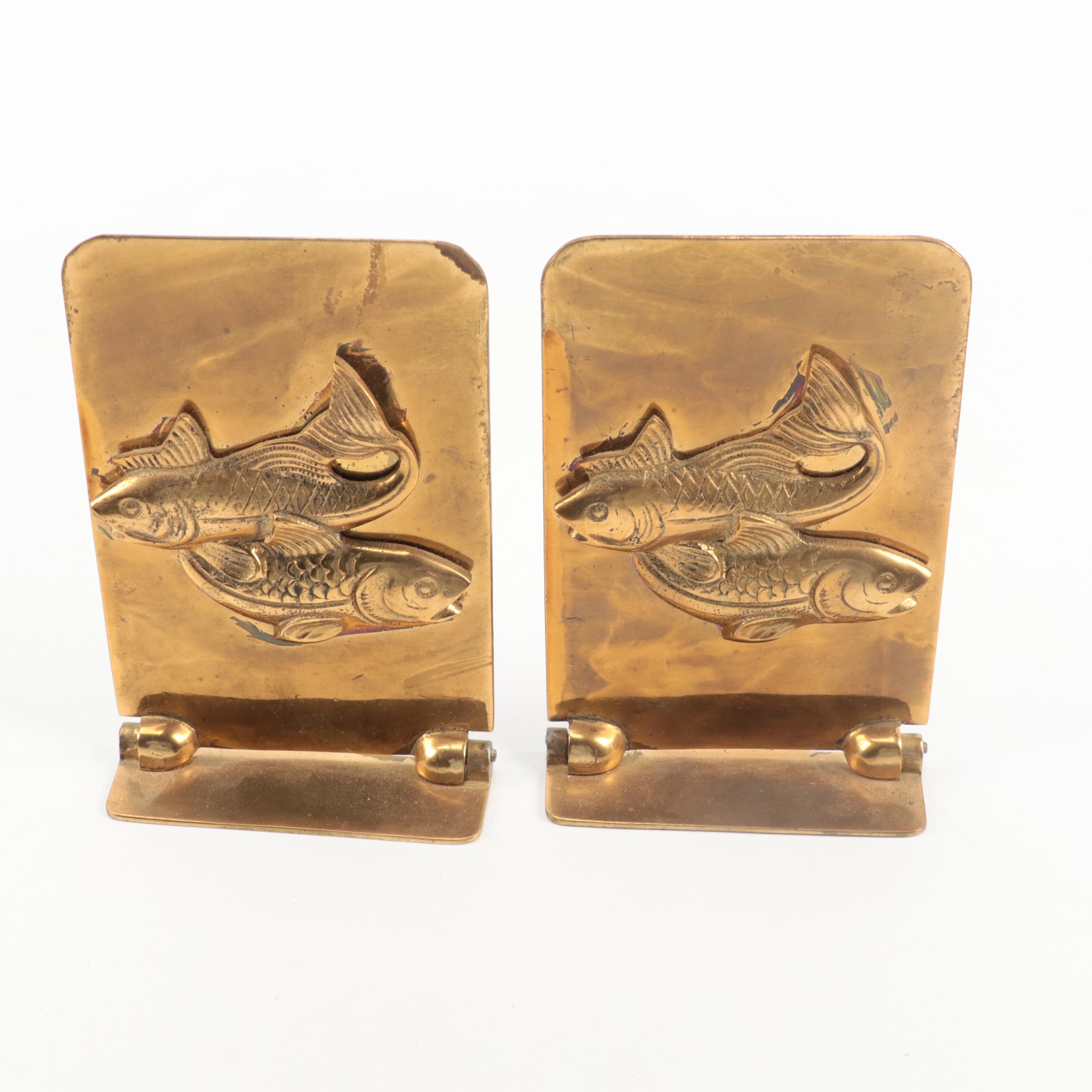 Chinese Koi Fish Brass Bookends, Additus Brass Candlesticks, and More