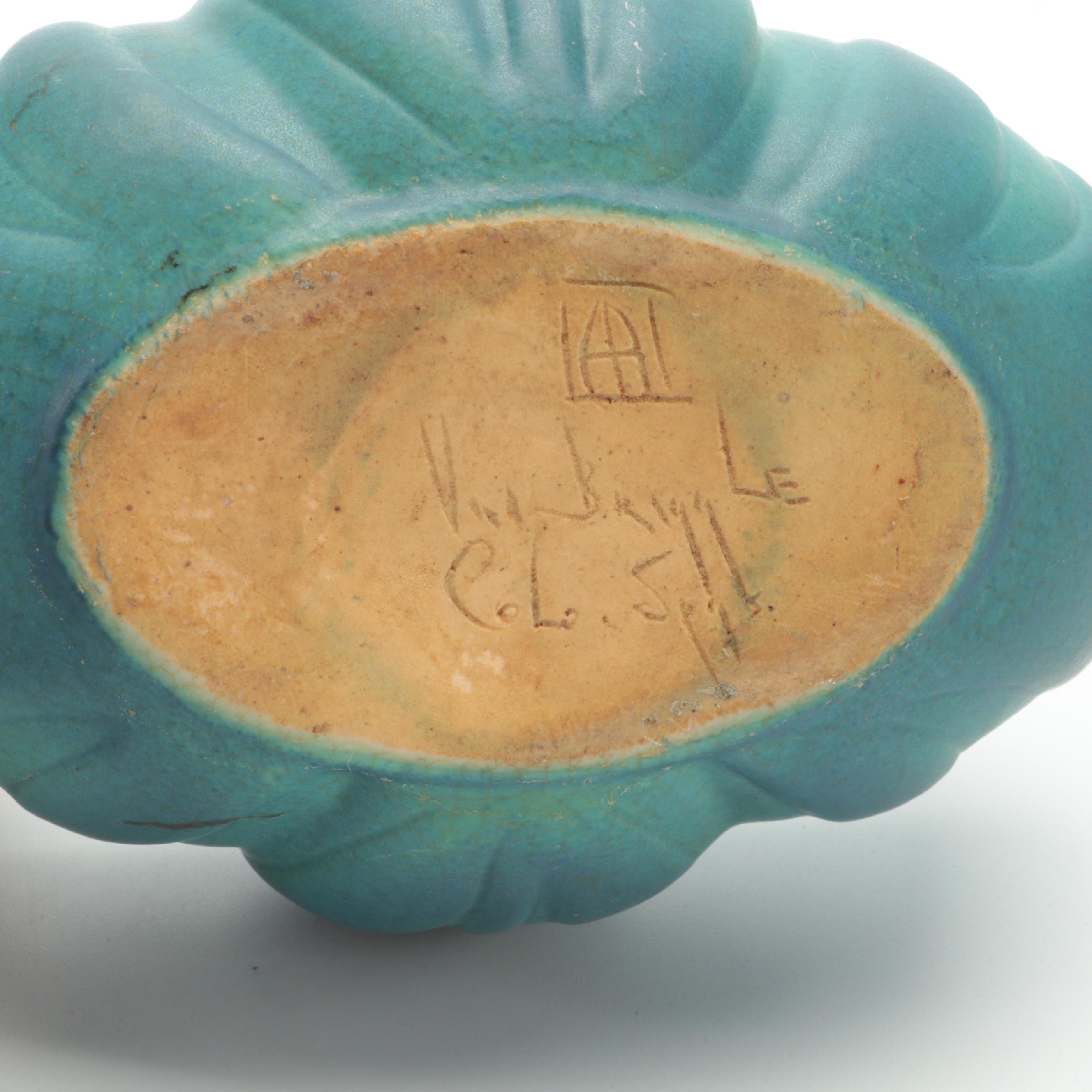 Van Briggle Pottery Tulip Low Bowl with Frog