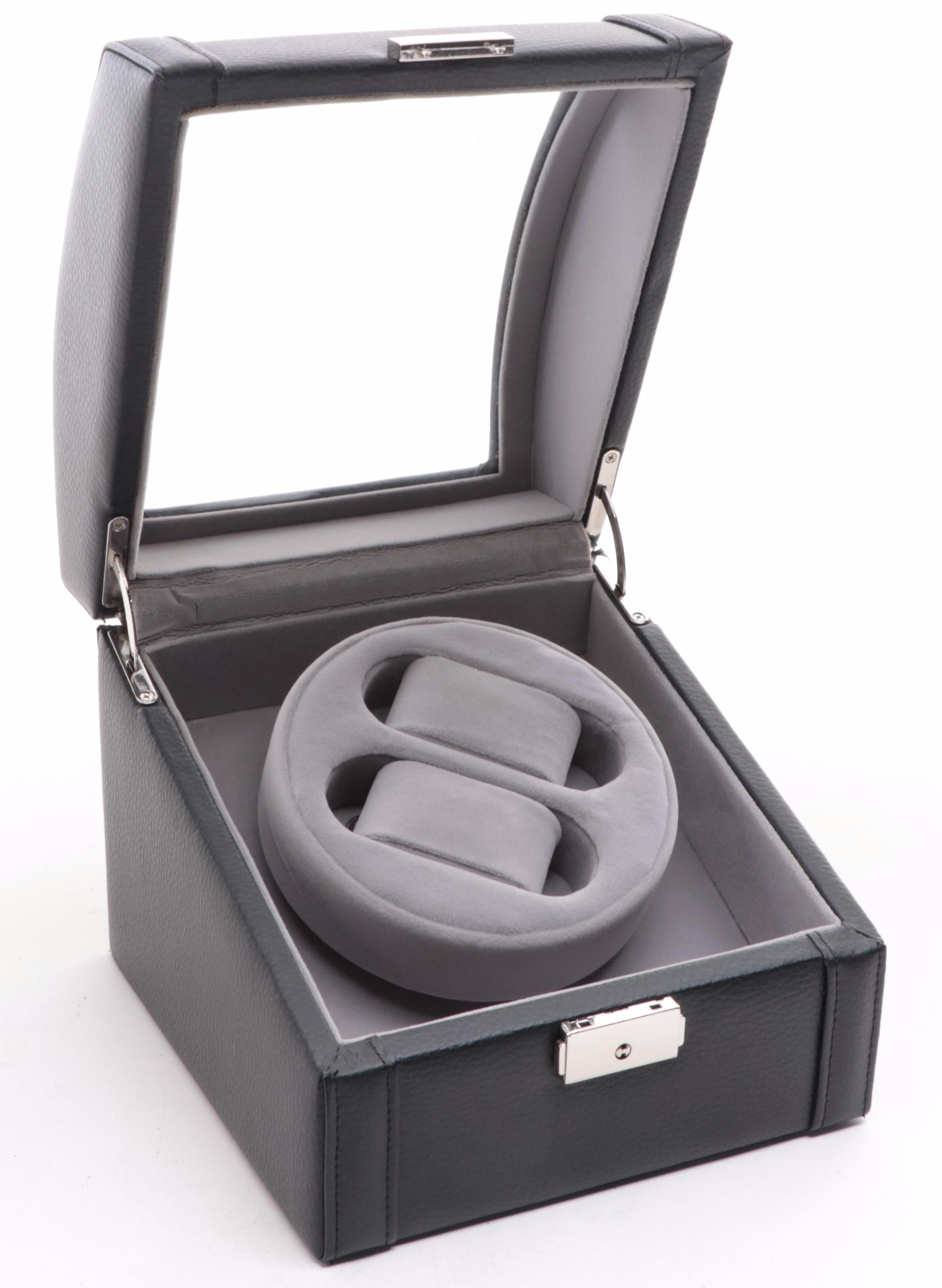 Leather Electric Rotating Watch Display Case with Holder