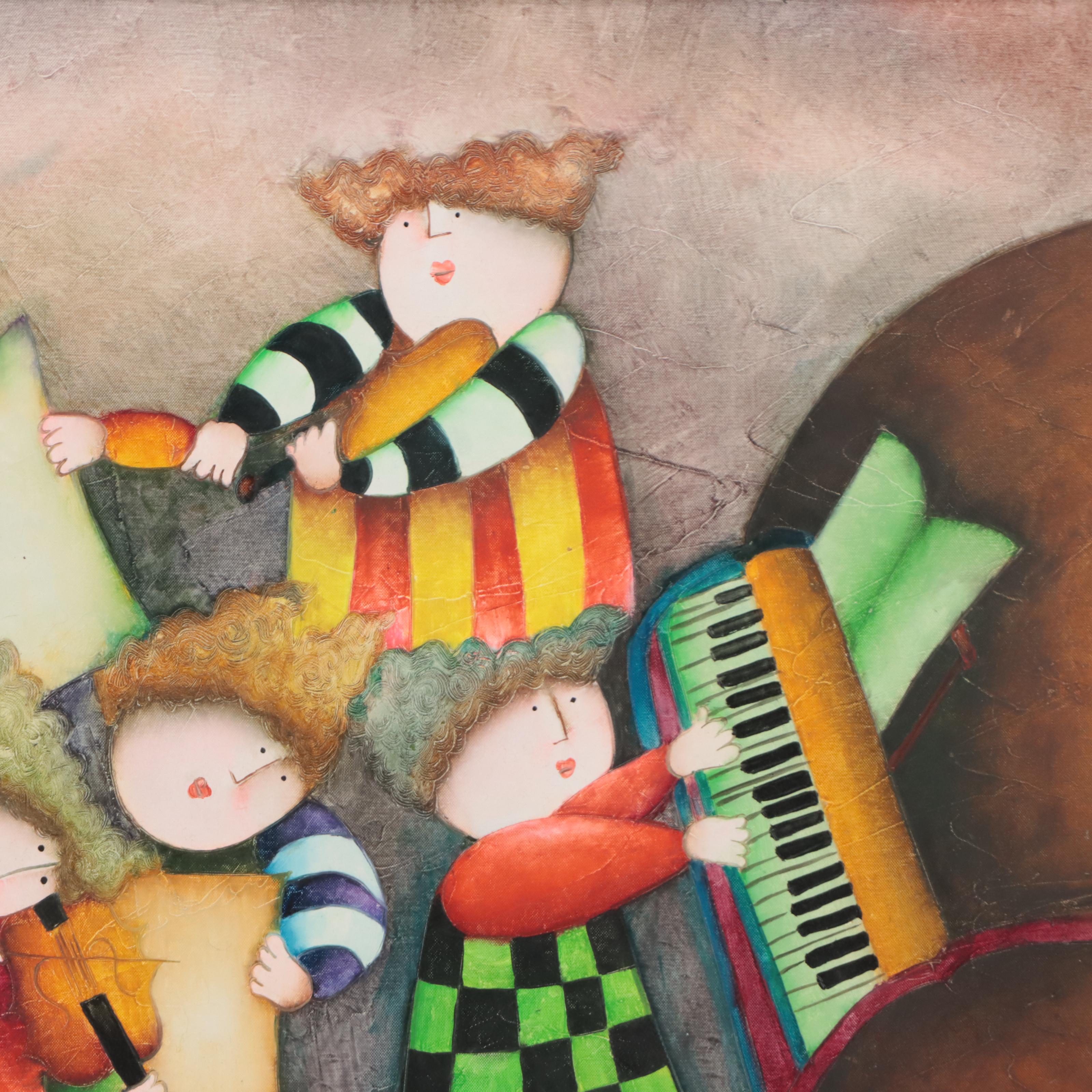 Joyce Roybal Oil Painting of Figures Playing Instruments