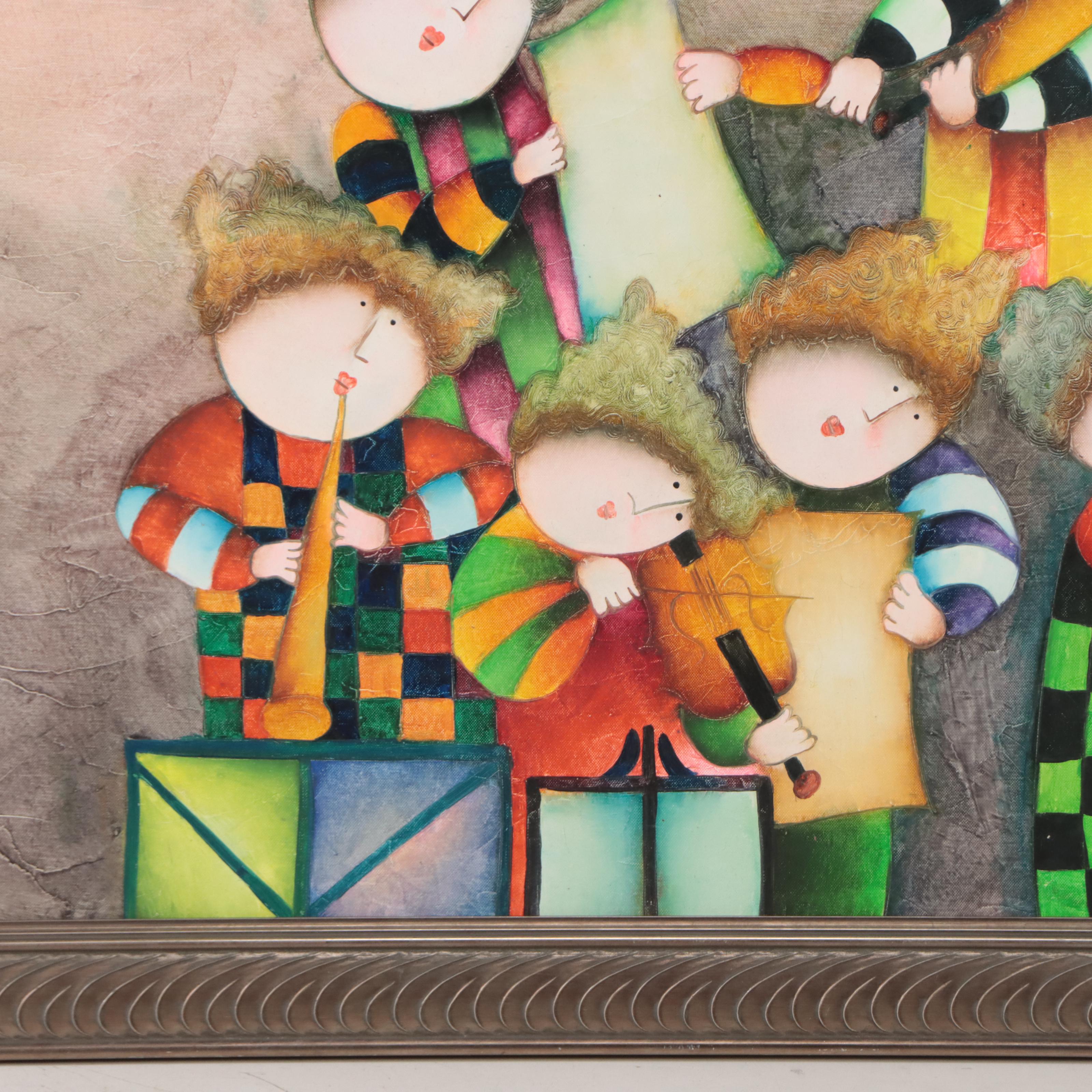 Joyce Roybal Oil Painting of Figures Playing Instruments