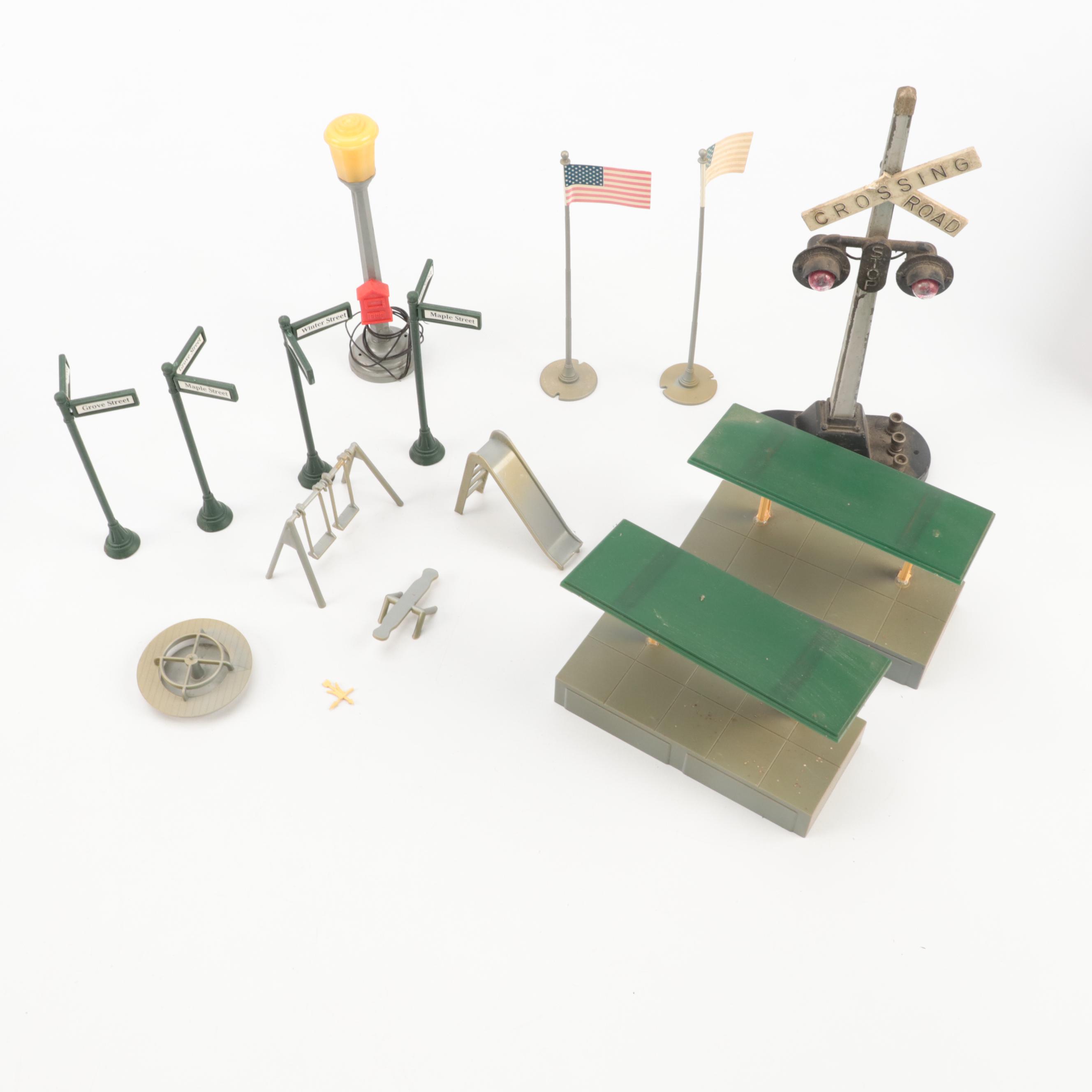 Model Railway Buildings and Accessories with Locomotive and Cars