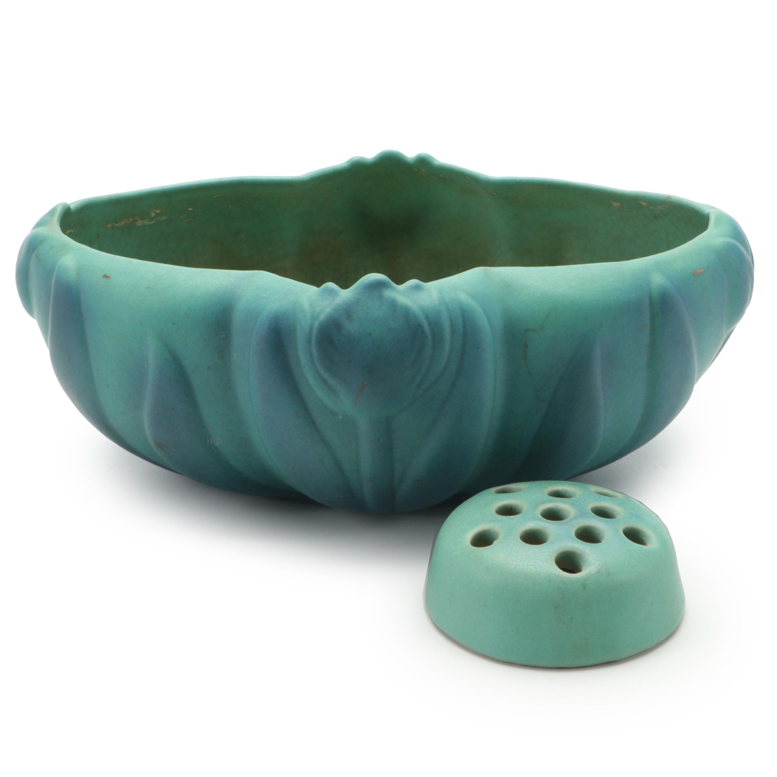 Van Briggle Pottery Tulip Low Bowl with Frog