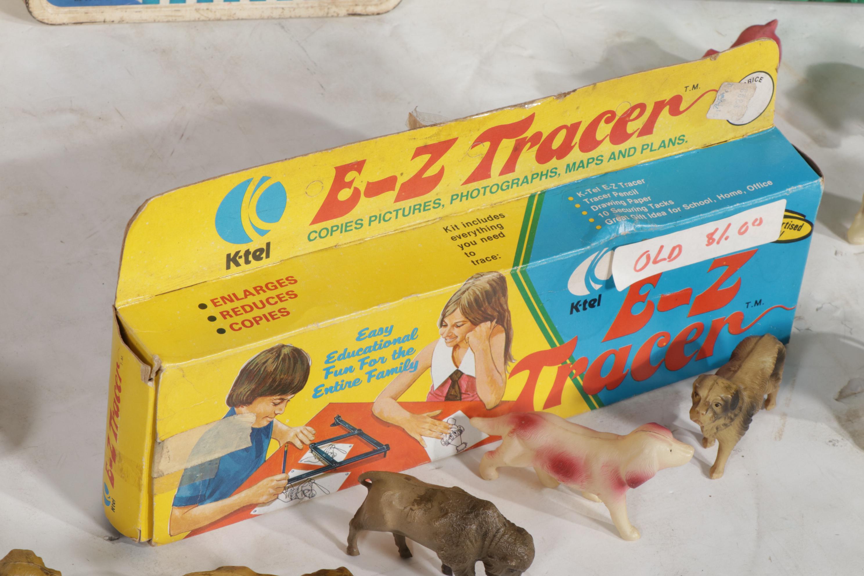 Wooden Giraffe Shaped Coat Rack with Rice Crispy Treats Lunch Box and Other Toys